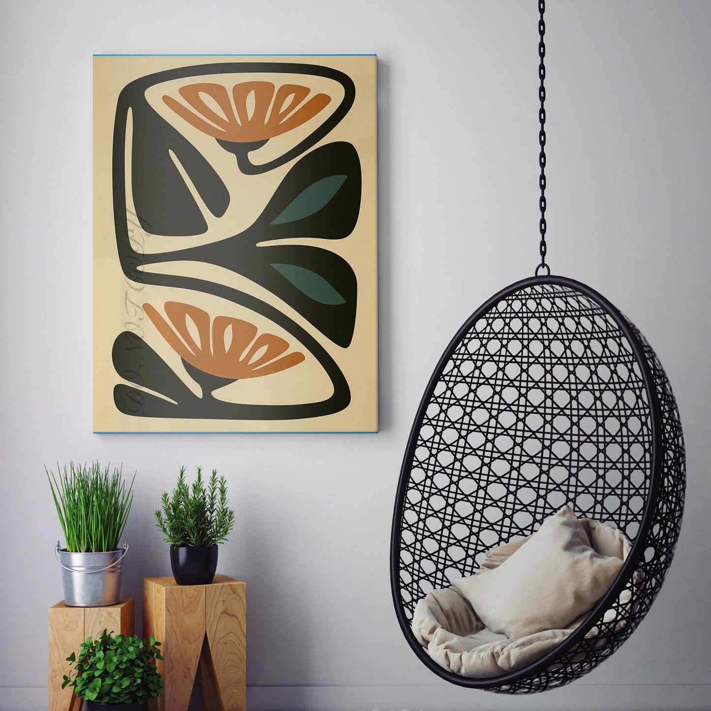 Burnt Orange & Teal Mid Century Flower