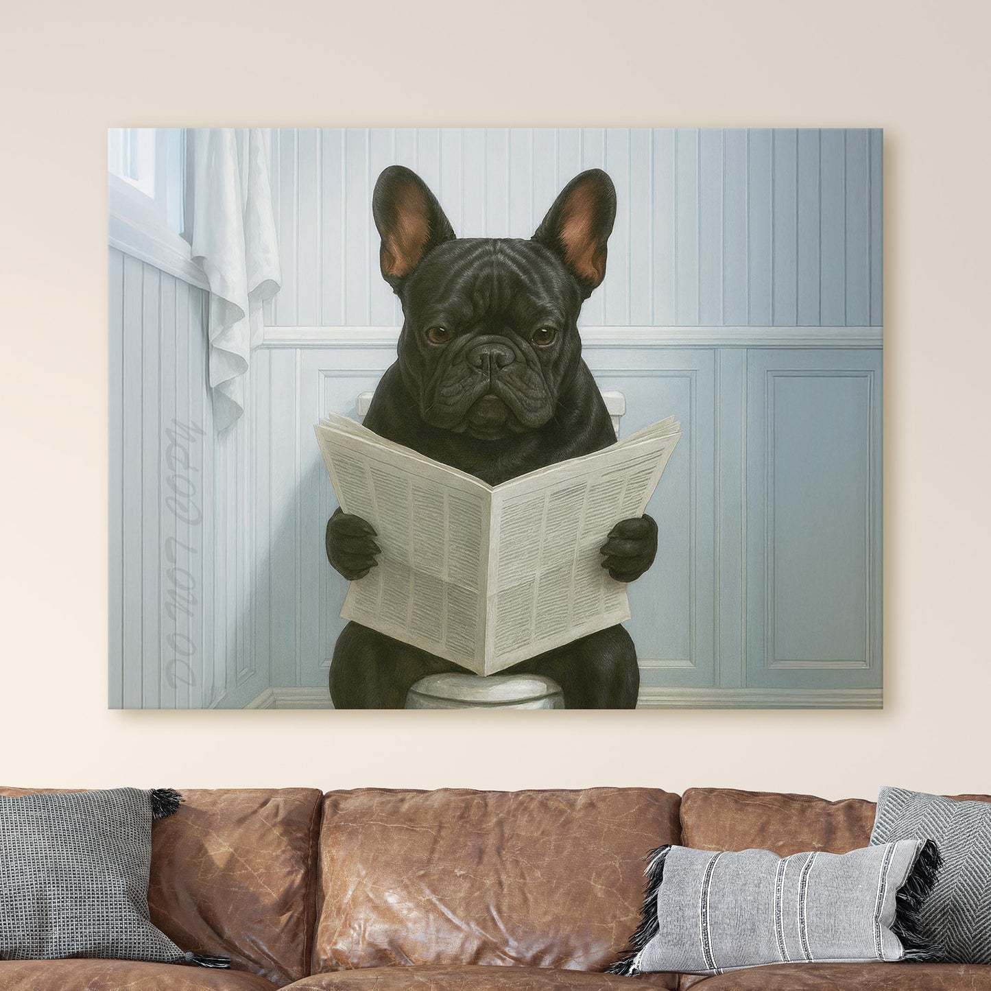 French Bulldog On The Toilet Reading The Newspaper