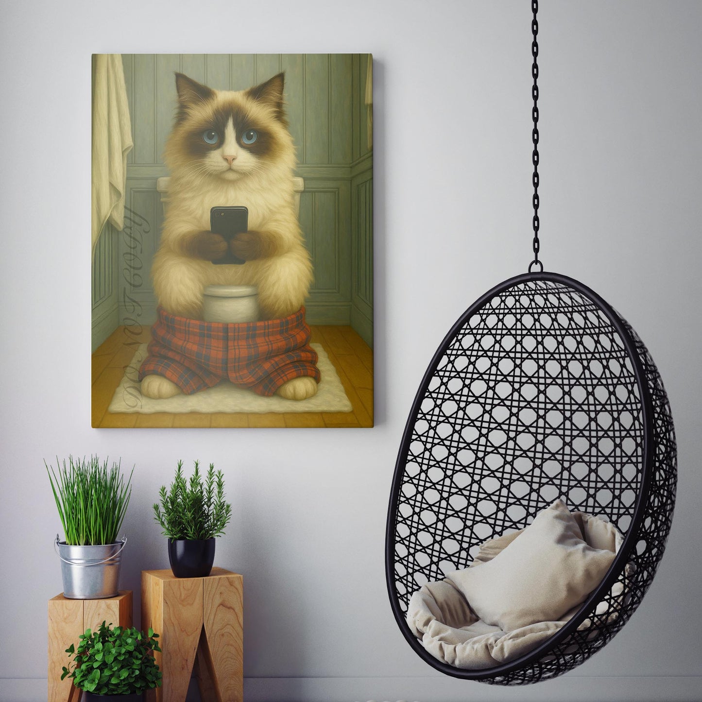 Ragdoll Cat On The Phone On The Toilet