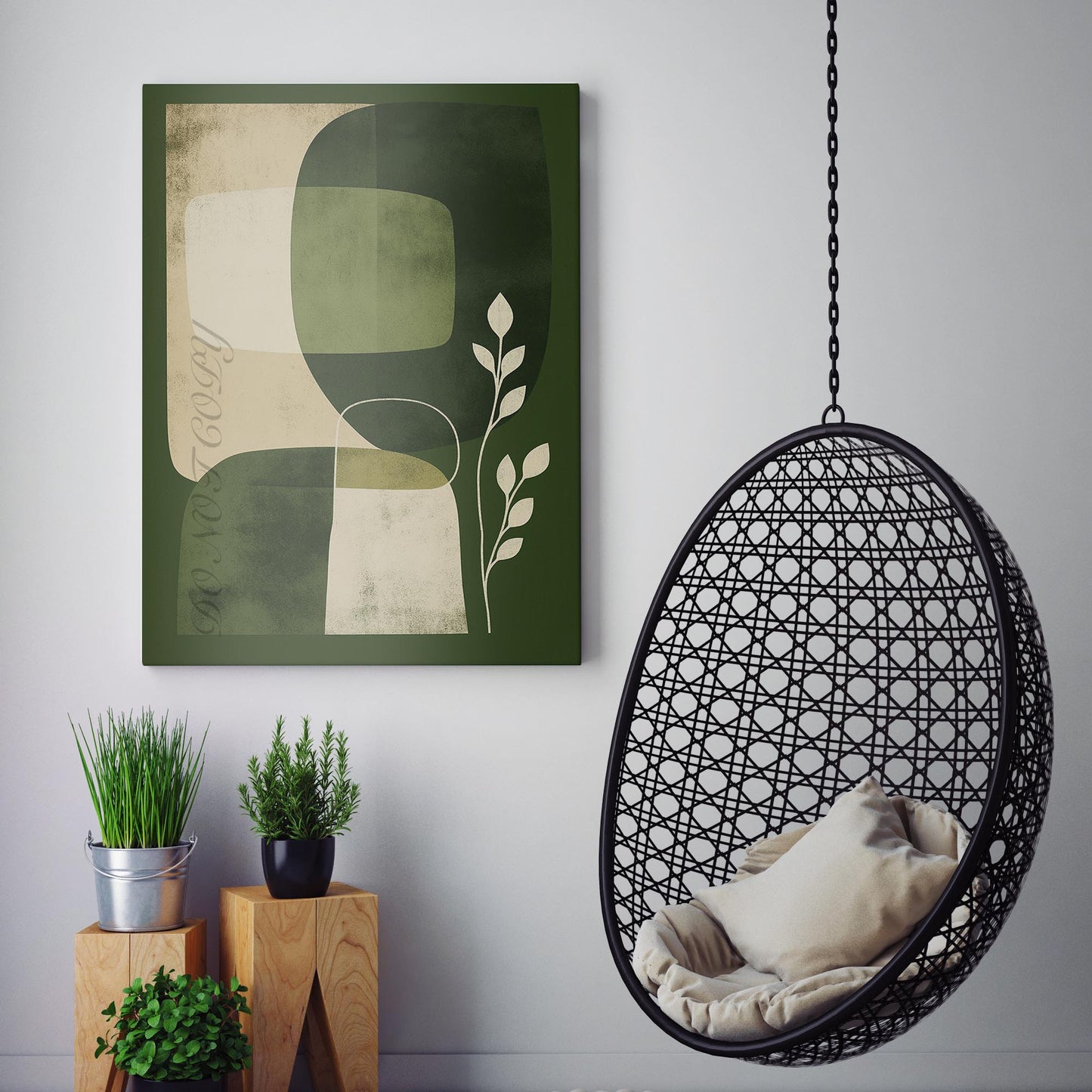 Sage Green Abstract Mid Century