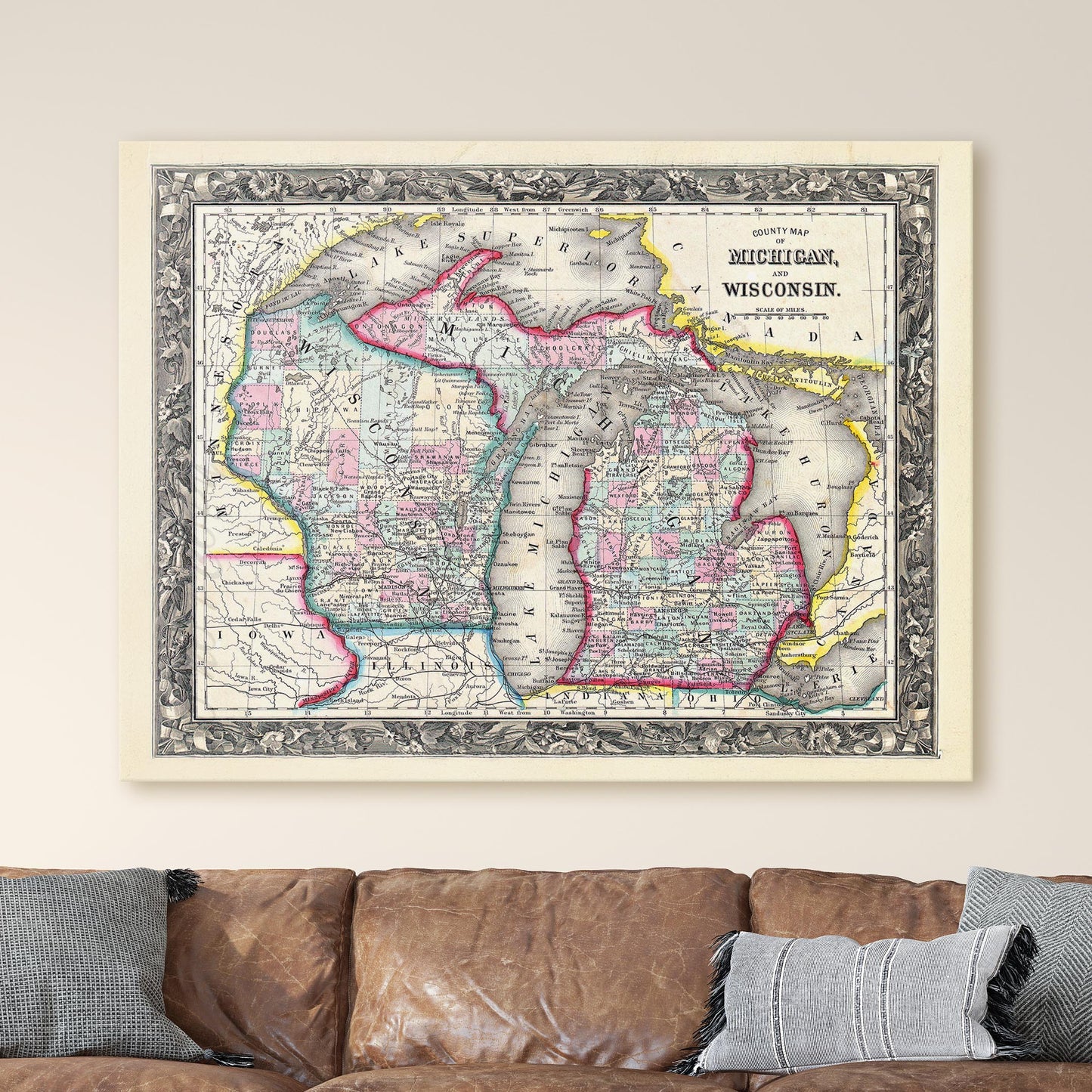 Vintage Map Of Michigan And Wisconsin