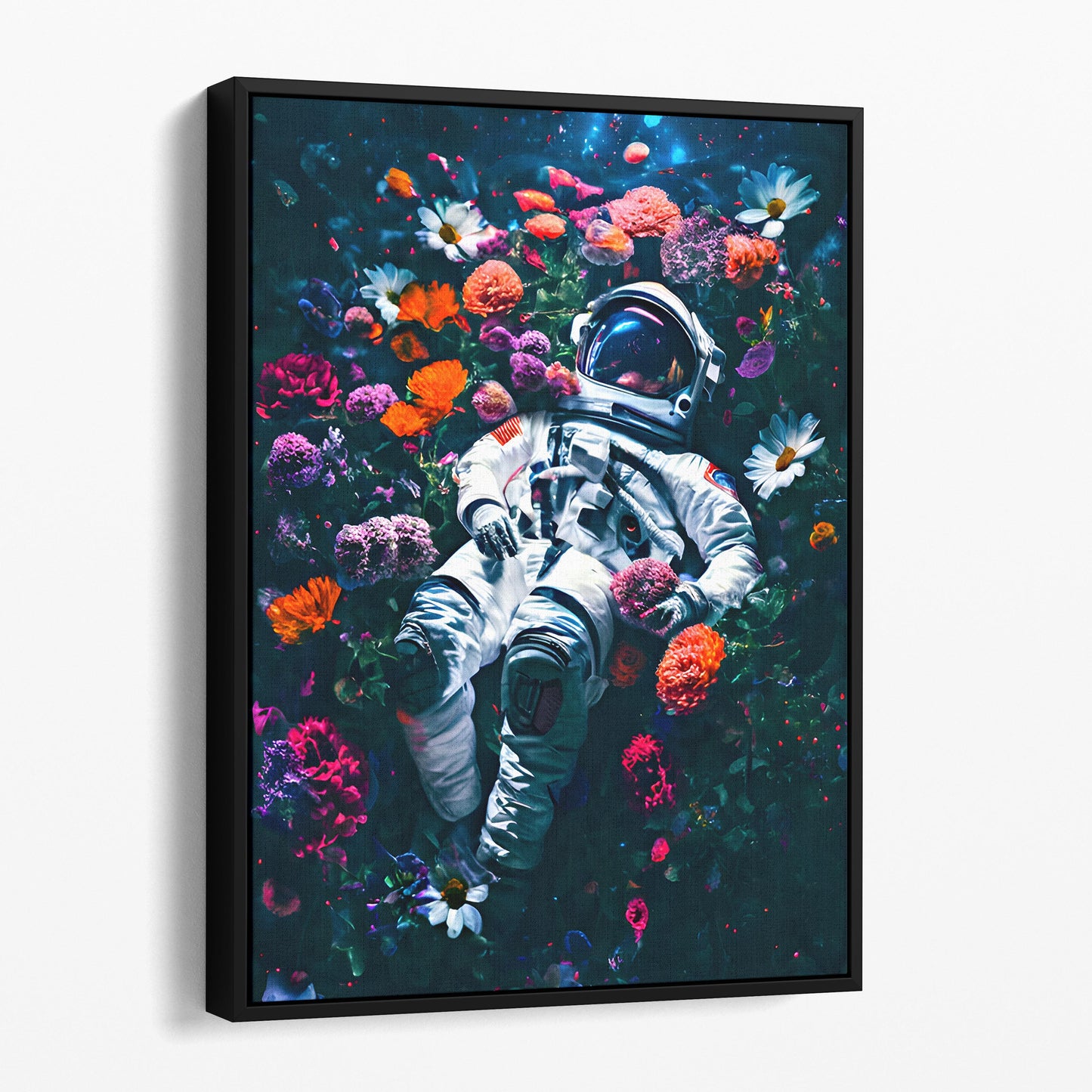 Astronaut Lying in Bed of Flowers