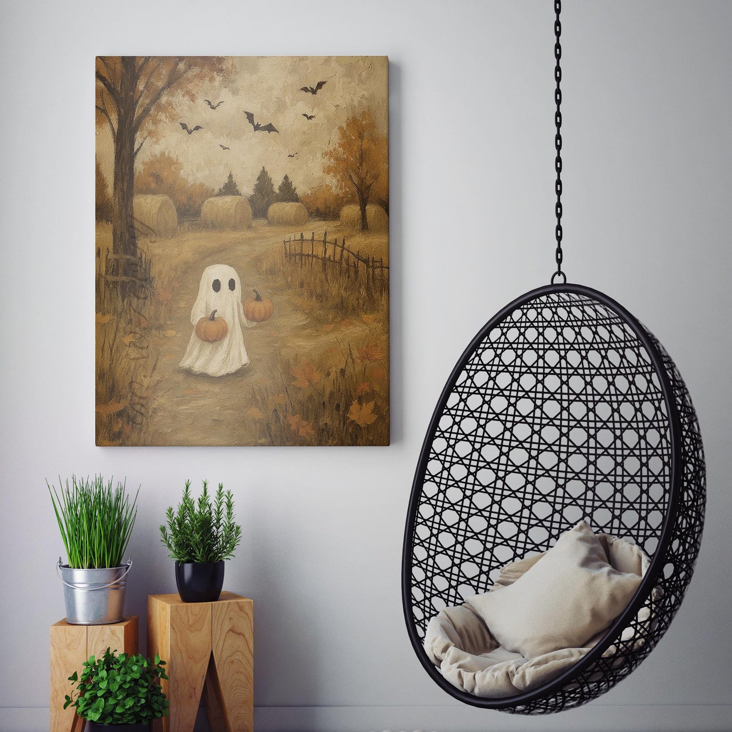 Ghost In Autumn Field With Pumpkins