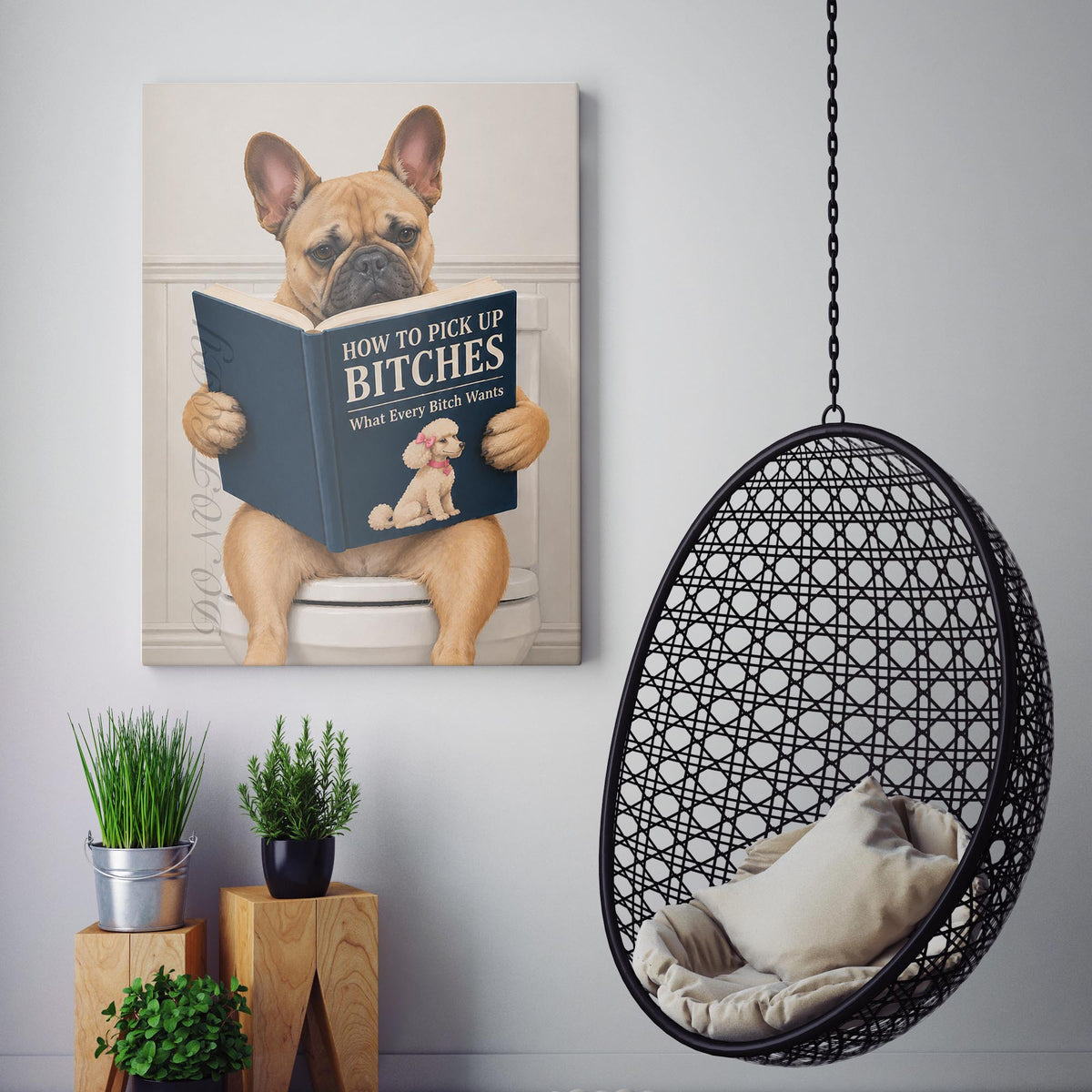French Bulldog Reading A Dating Book On The Toilet