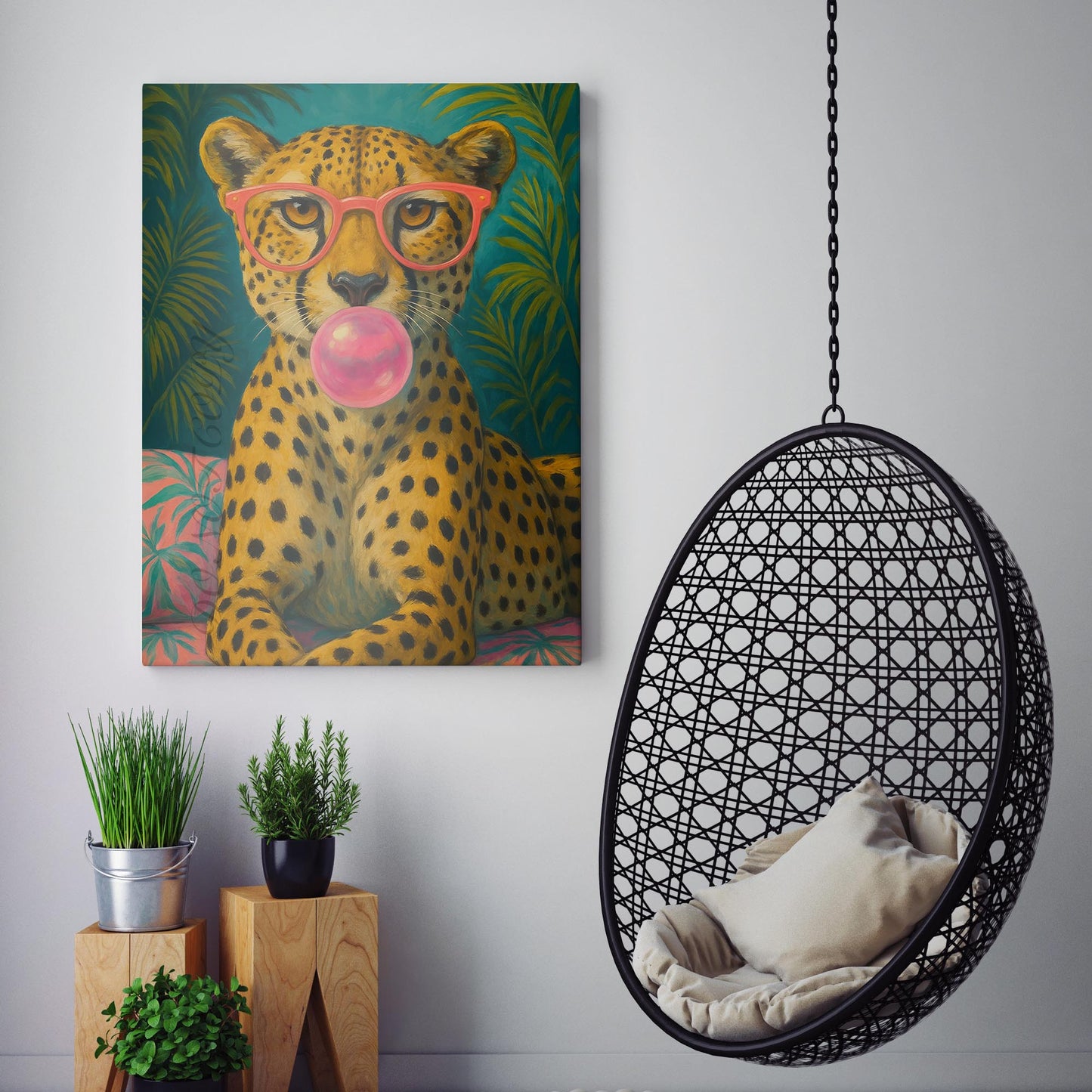 Cheetah Pink Sunglasses Blowing Bubble Gum