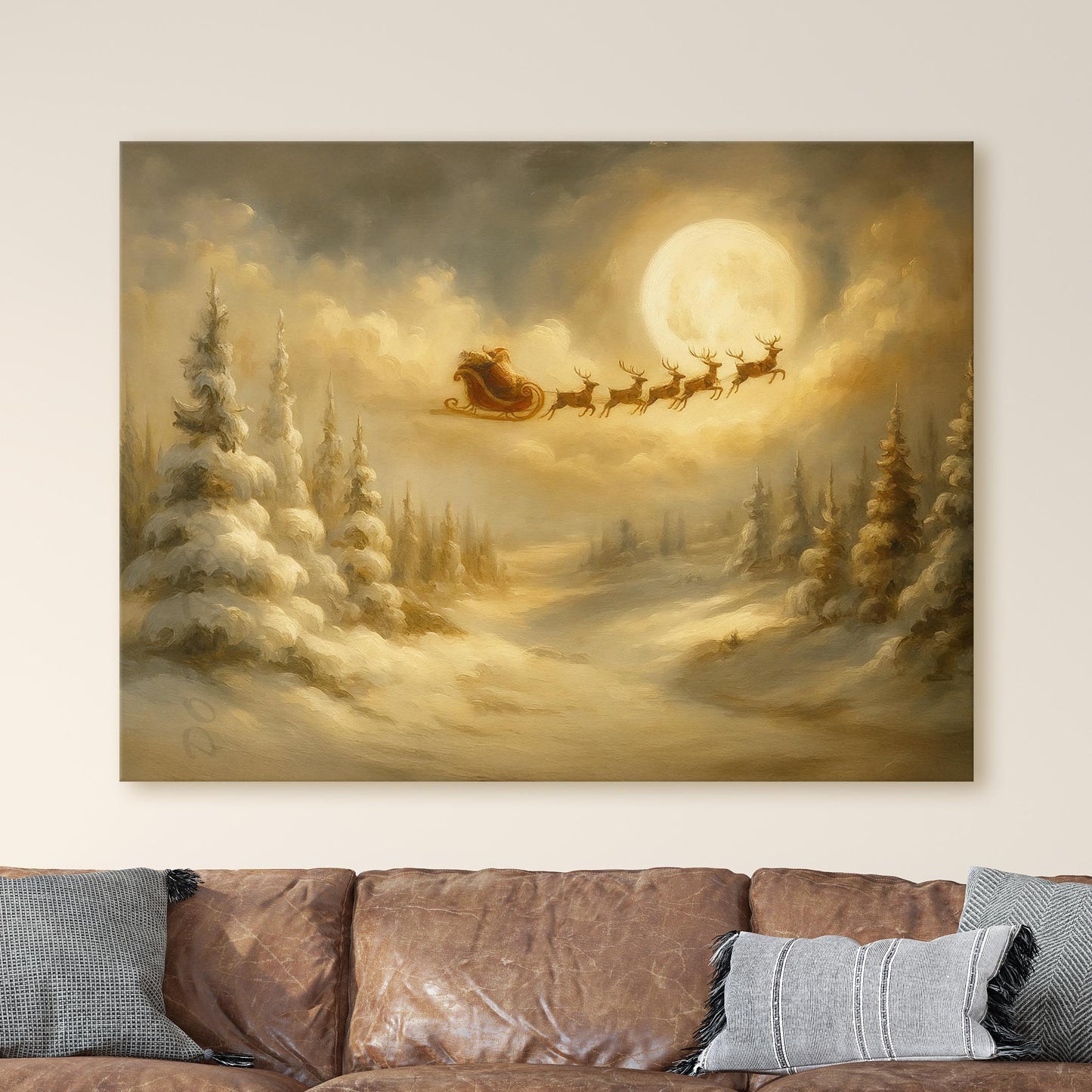 Santa Sleigh Over Full Moon