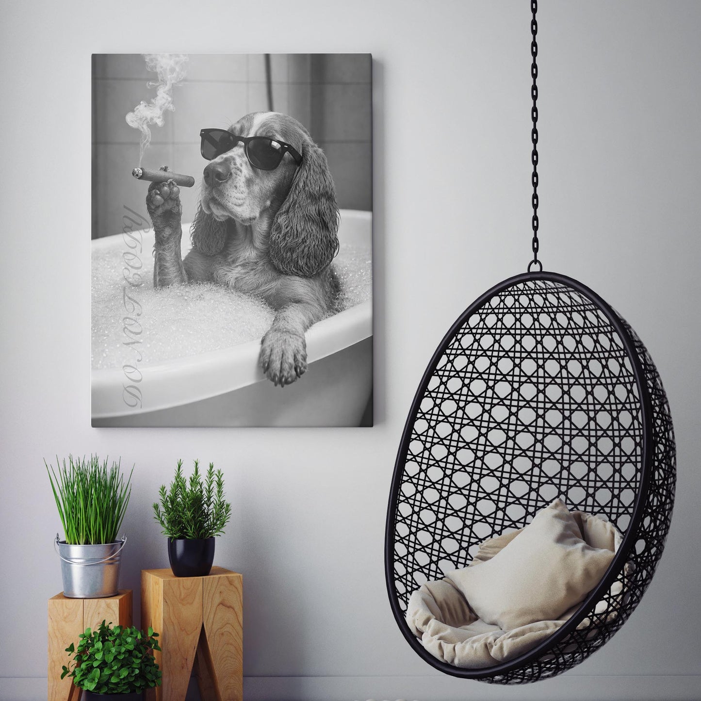 English Cocker Spaniel Dog Bathtub Cigar