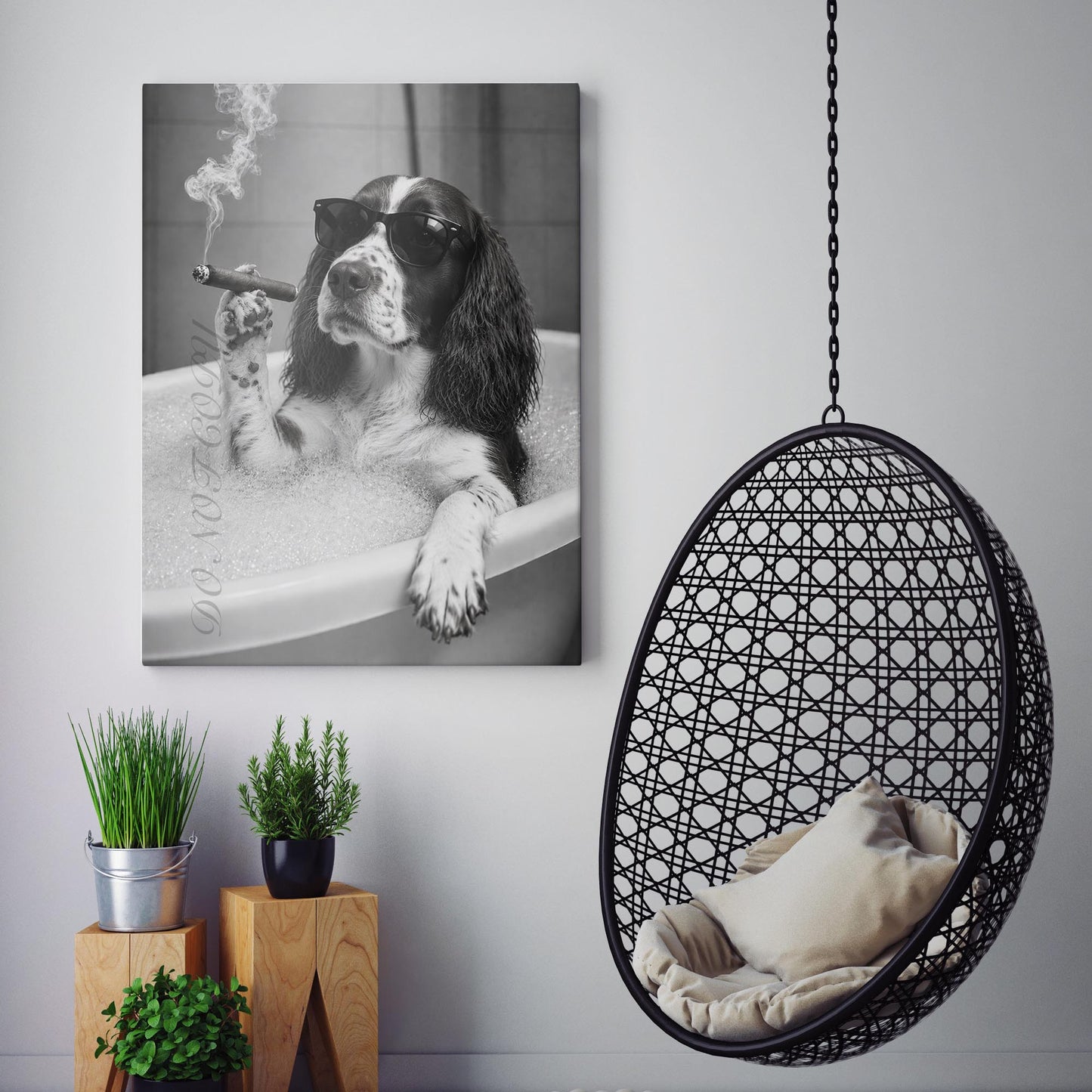 English Springer Spaniel Dog Bathtub Cigar