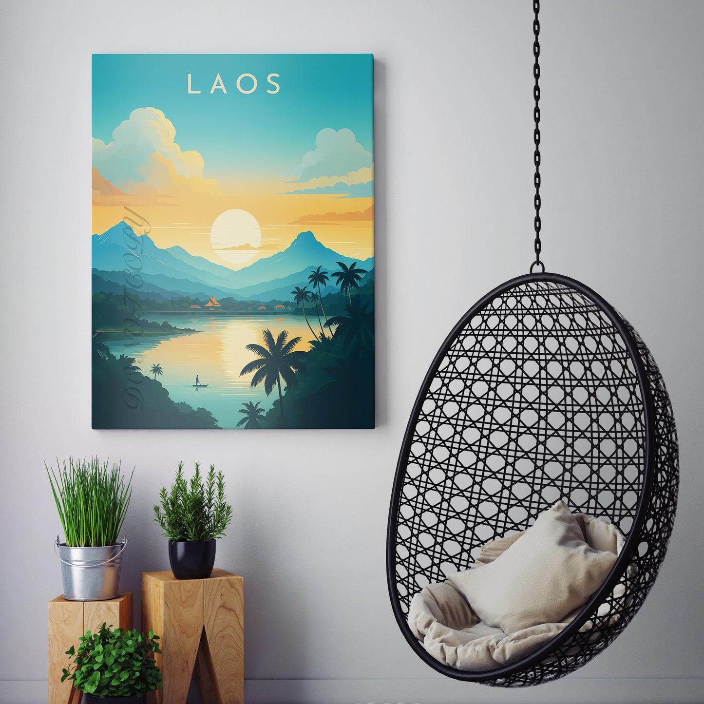 Laos Vintage Travel Poster