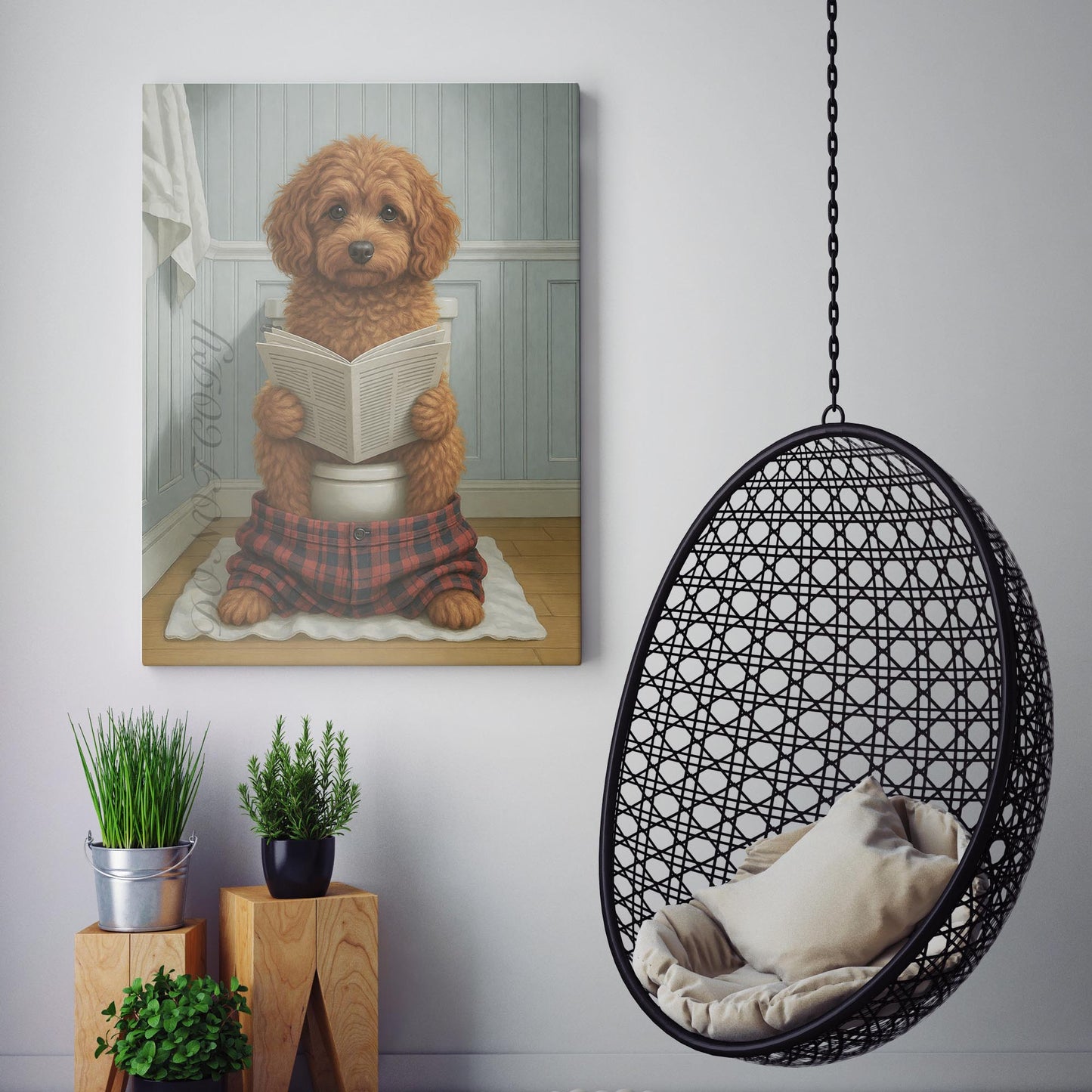 Cavapoo Reading The Newspaper On The Toilet