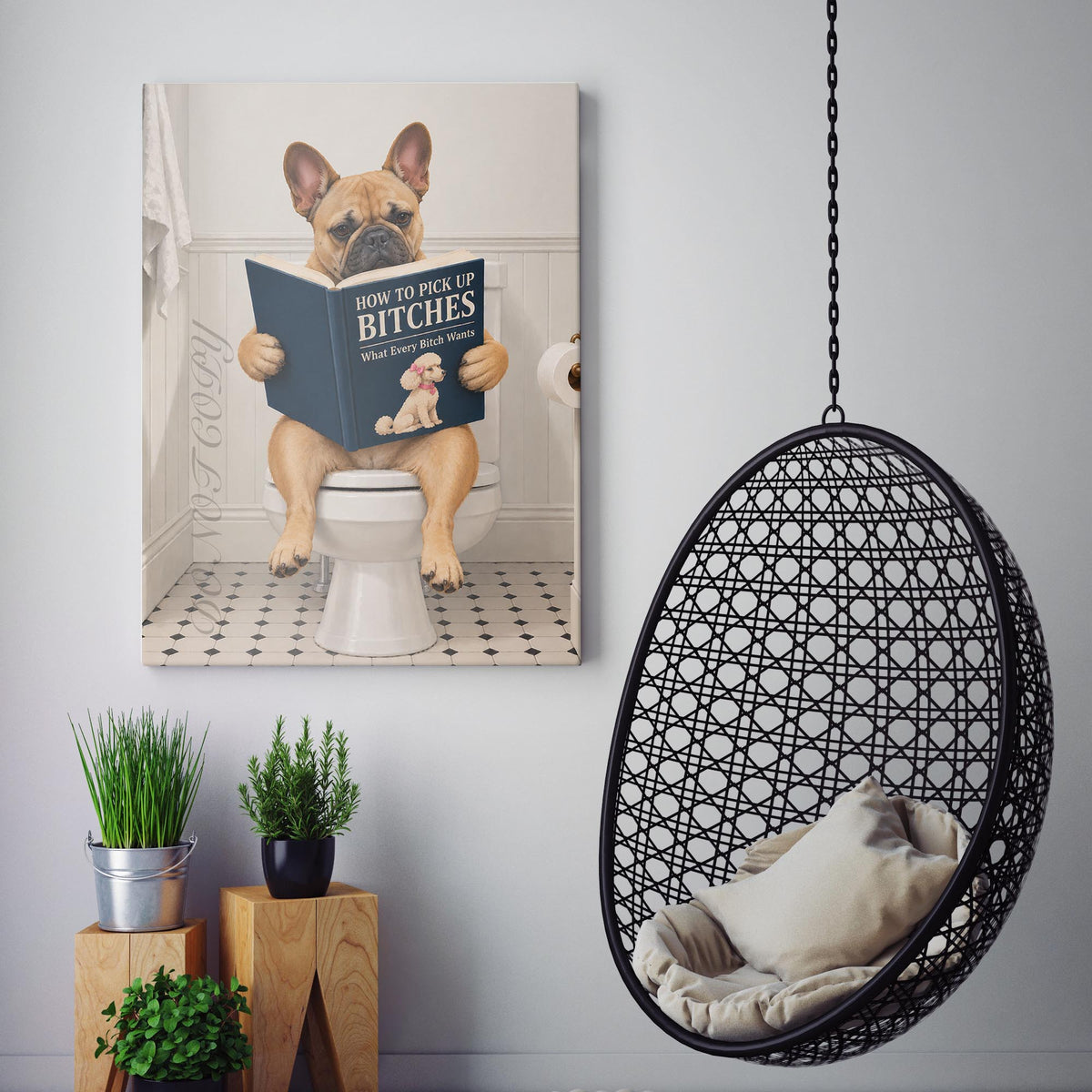 French Bulldog Reading Dating Book On The Toilet