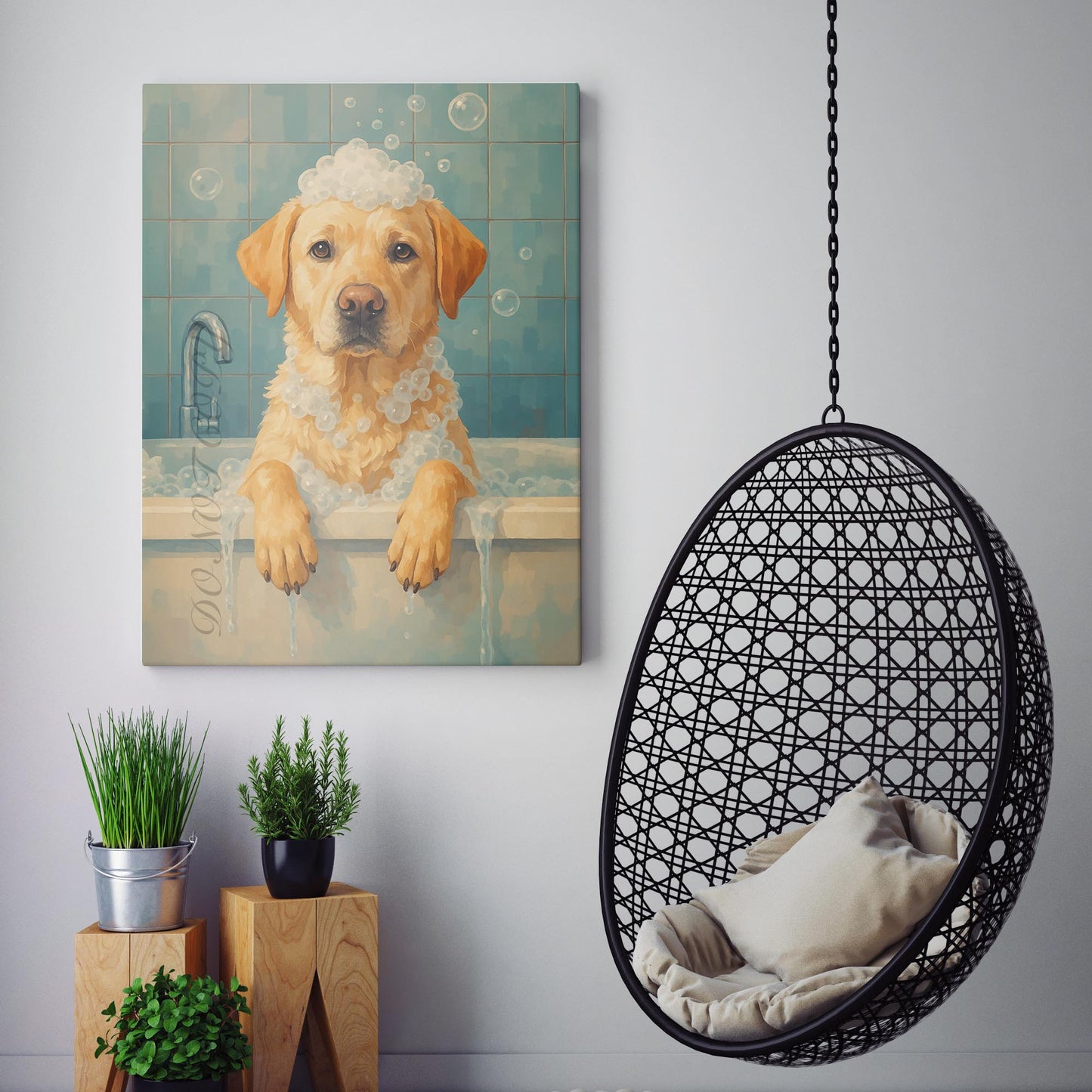 Yellow Labrador Retriever Dog Bathtub Bubble Bath