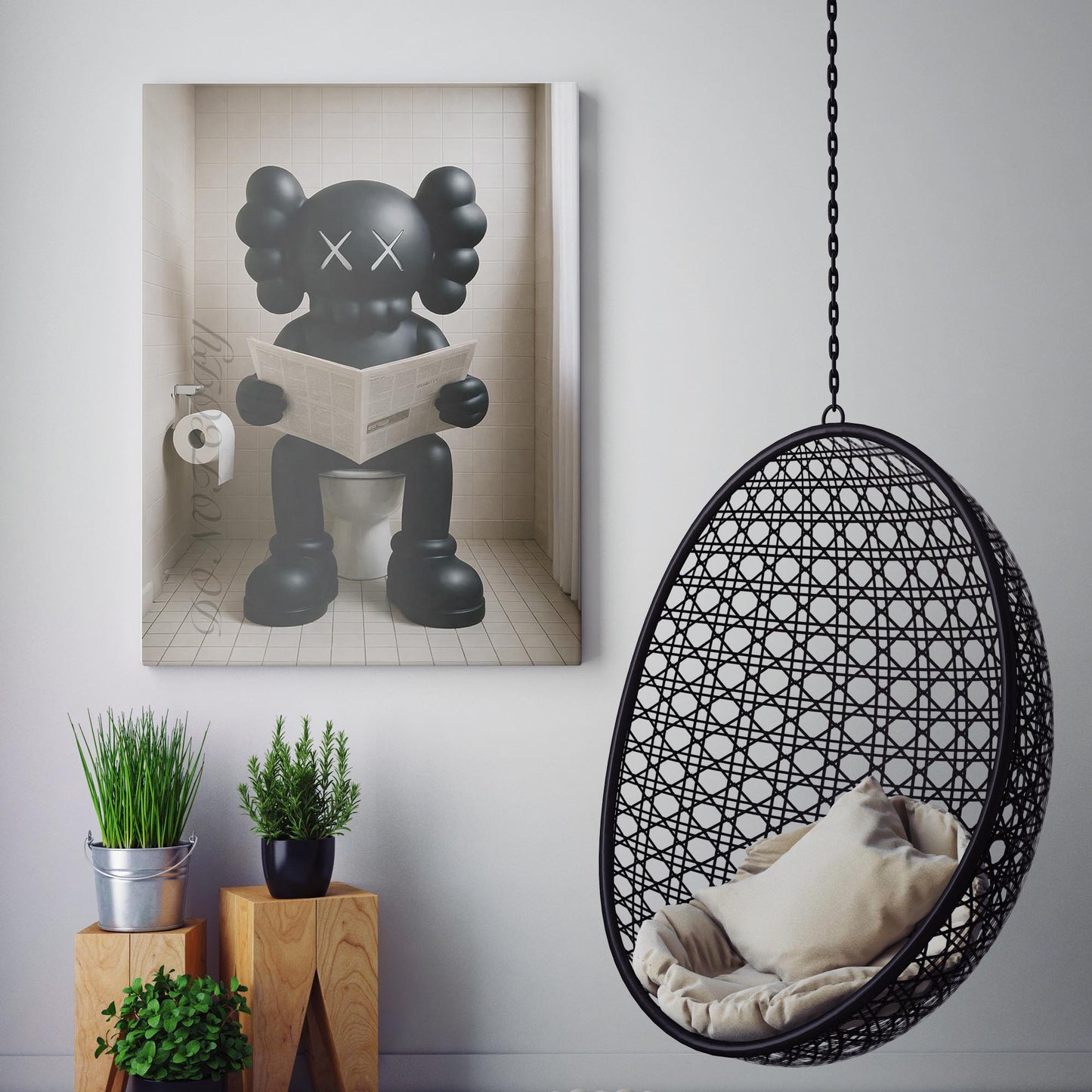 Kaws Reading The Newspaper On The Toilet