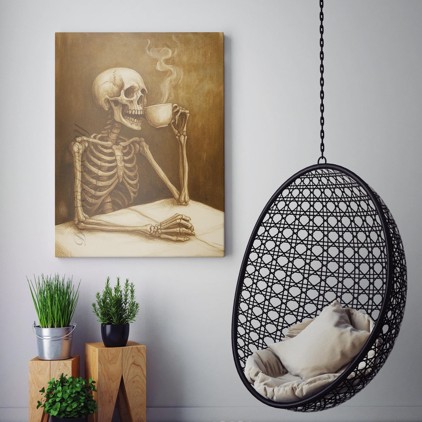 Skeleton Drinking A Coffee