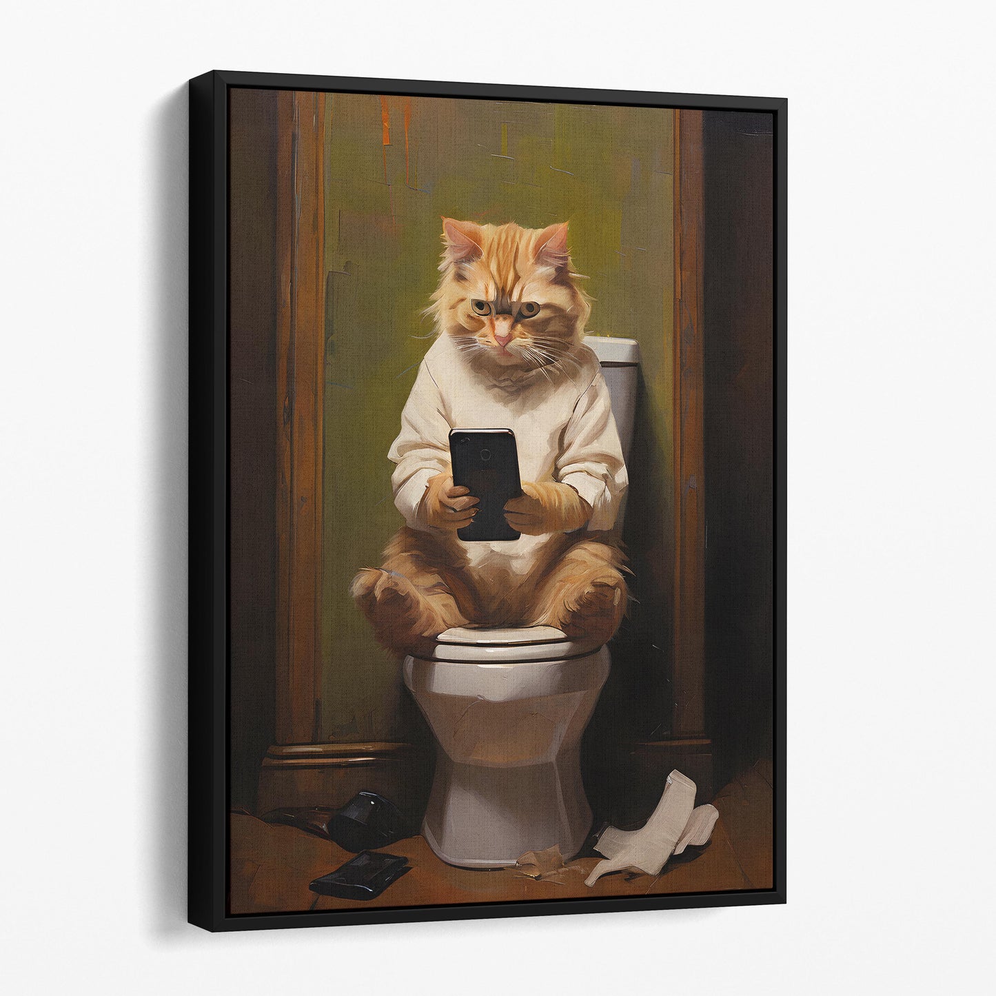 Kitten Cat On Phone On The Toilet