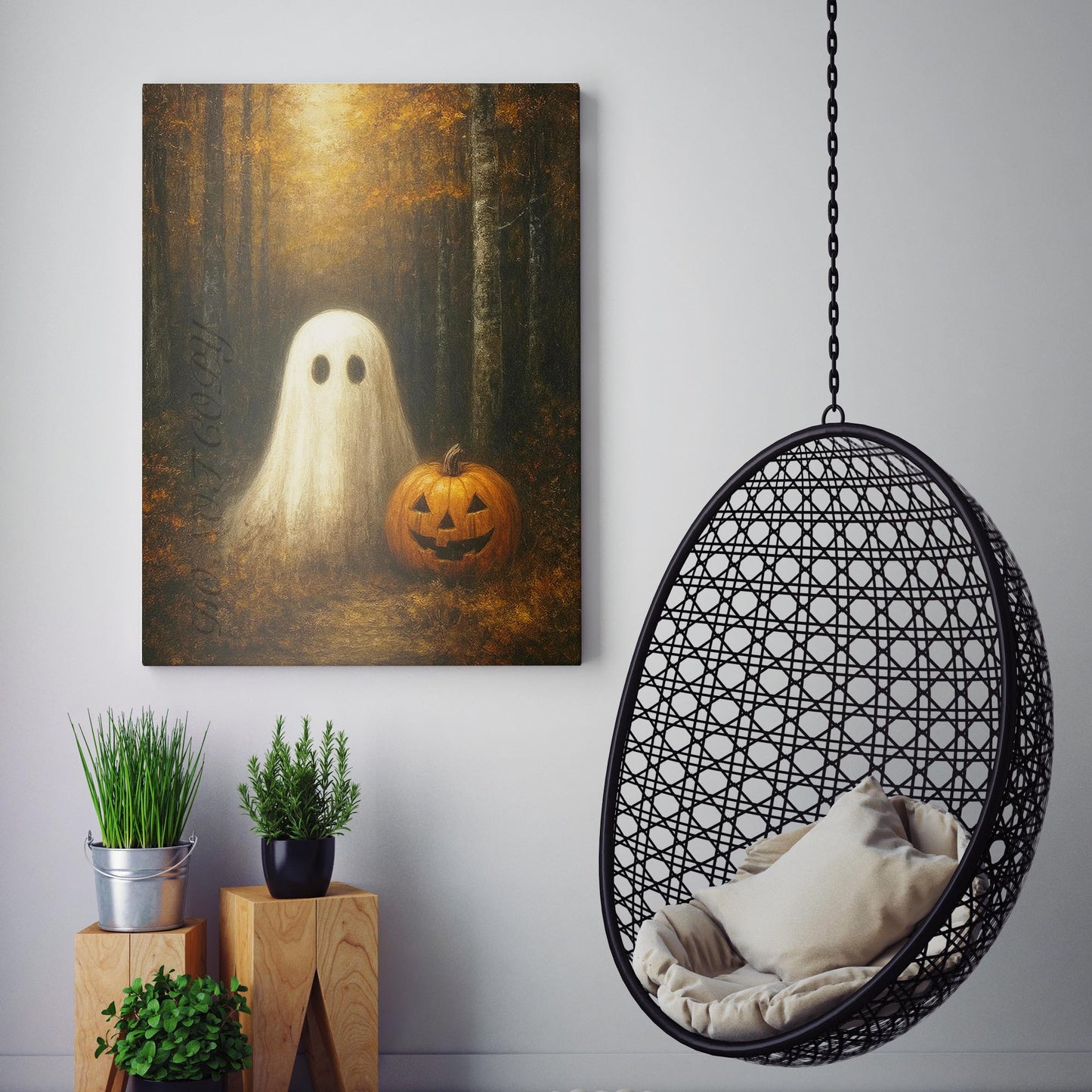 Ghost With A Pumpkin In The Forest