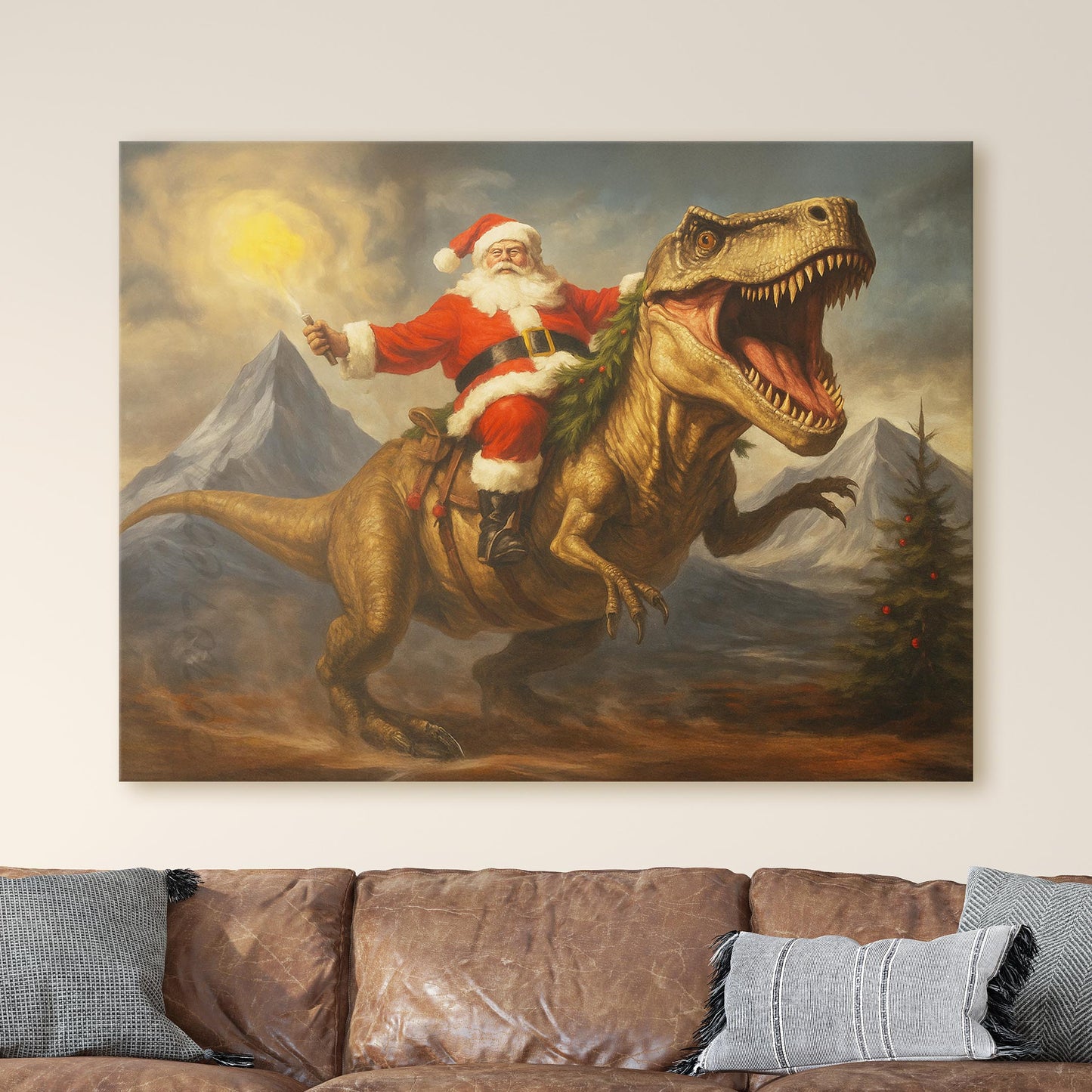 Santa Claus Riding A Dinosaur
