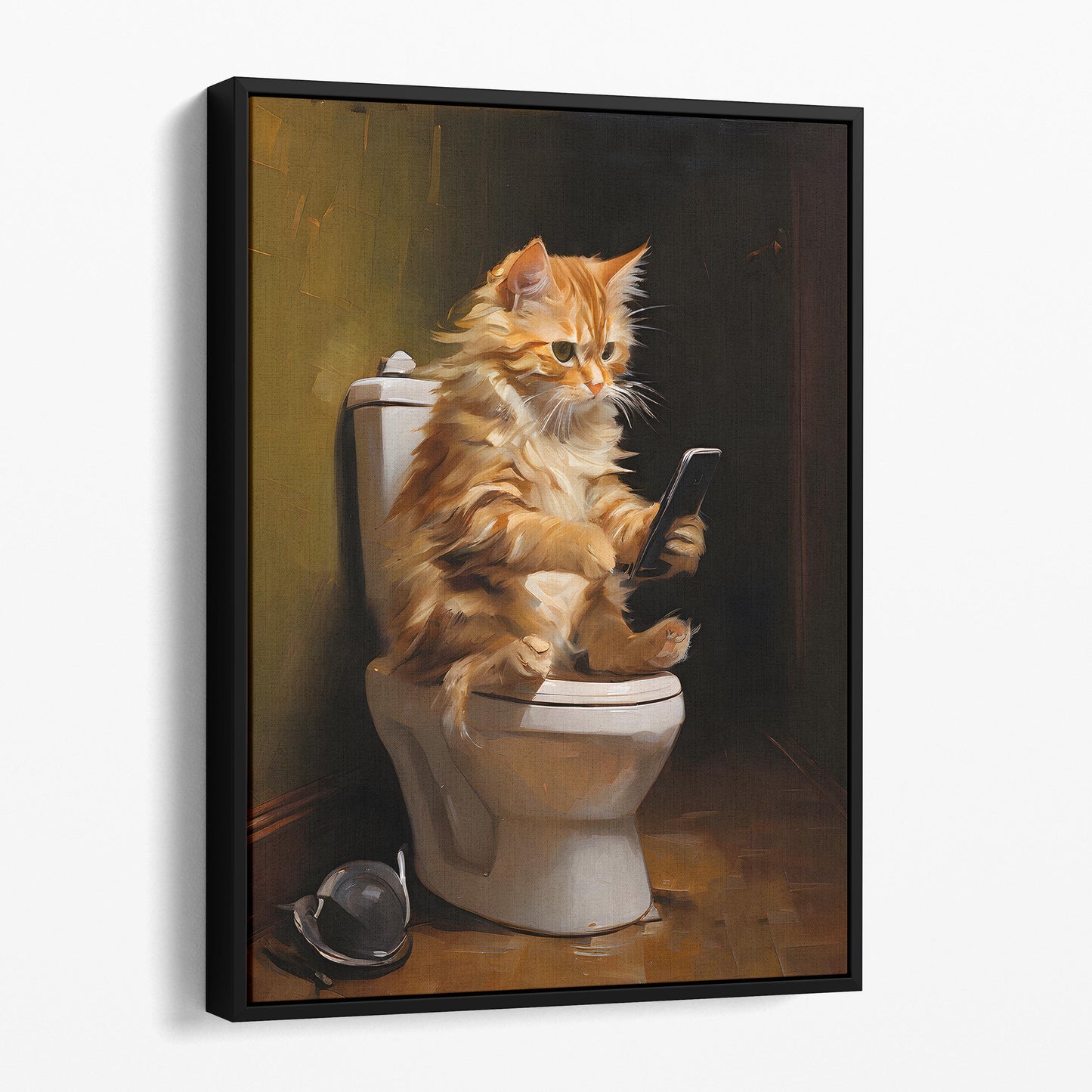 Kitten Cat On The Phone On The Toilet