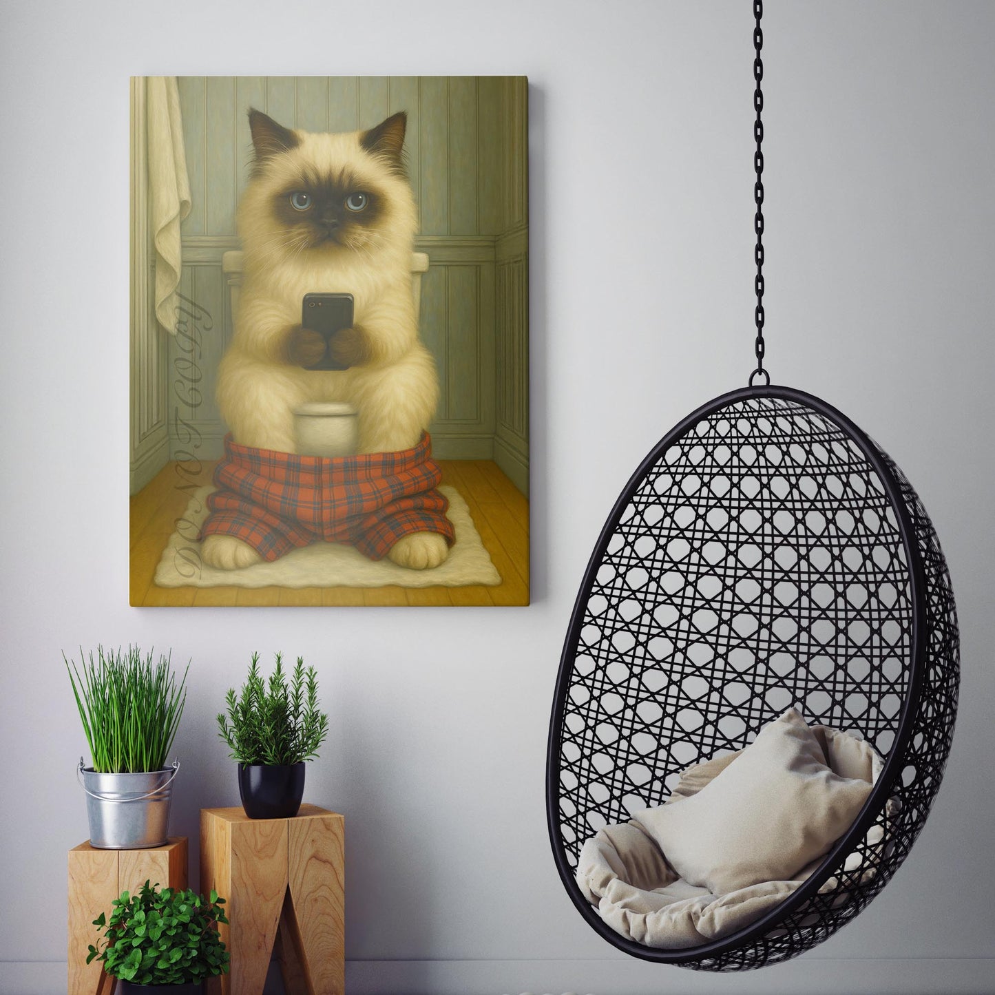 Himalayan Cat On The Phone On The Toilet