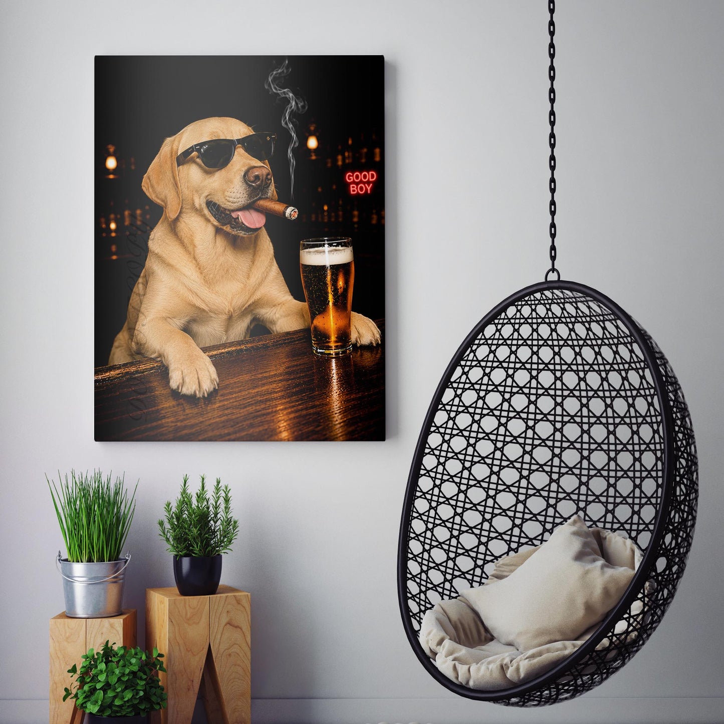 Yellow Labrador Beer And A Cigar