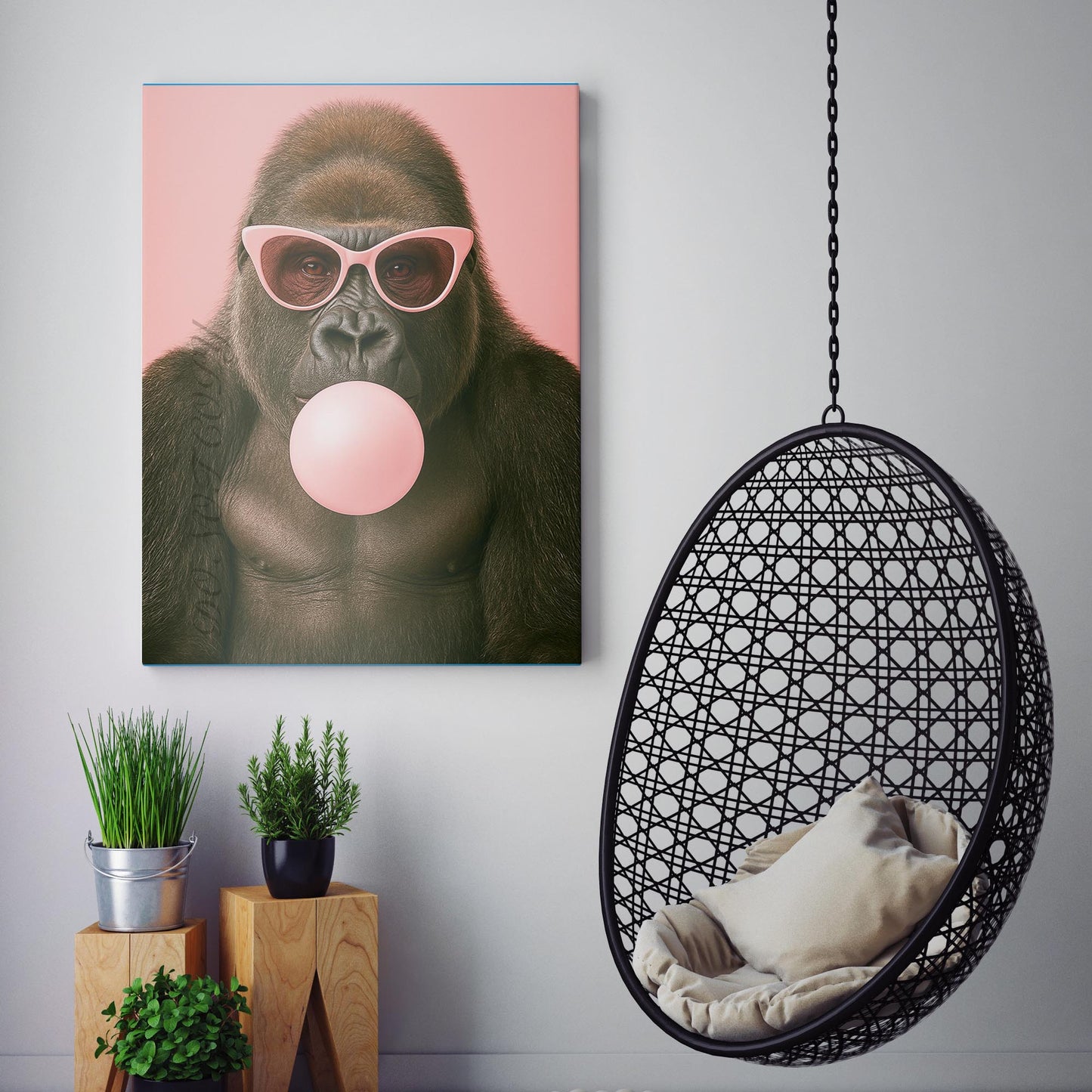 Gorilla Pink Sunglasses Blowing Bubble Gum