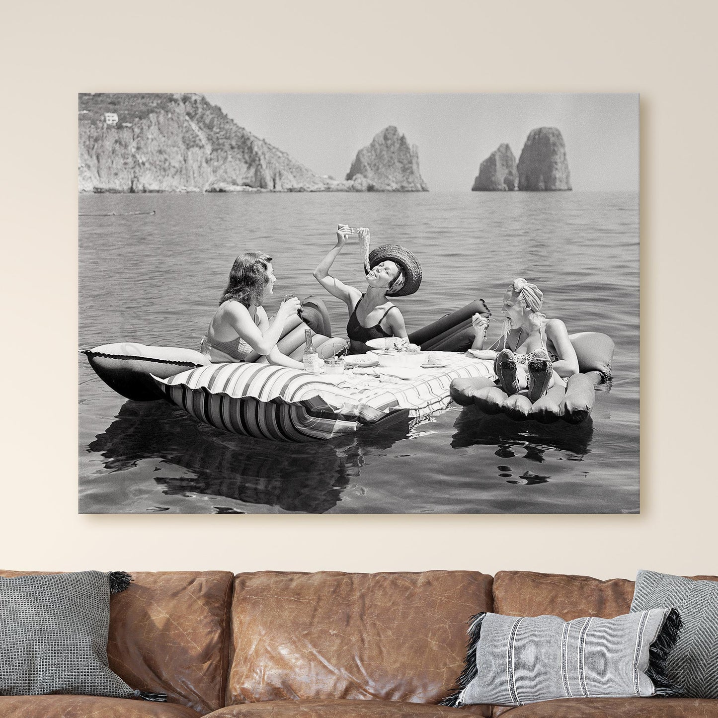 Three Women Eat Spaghetti Pasta On Lake Capri