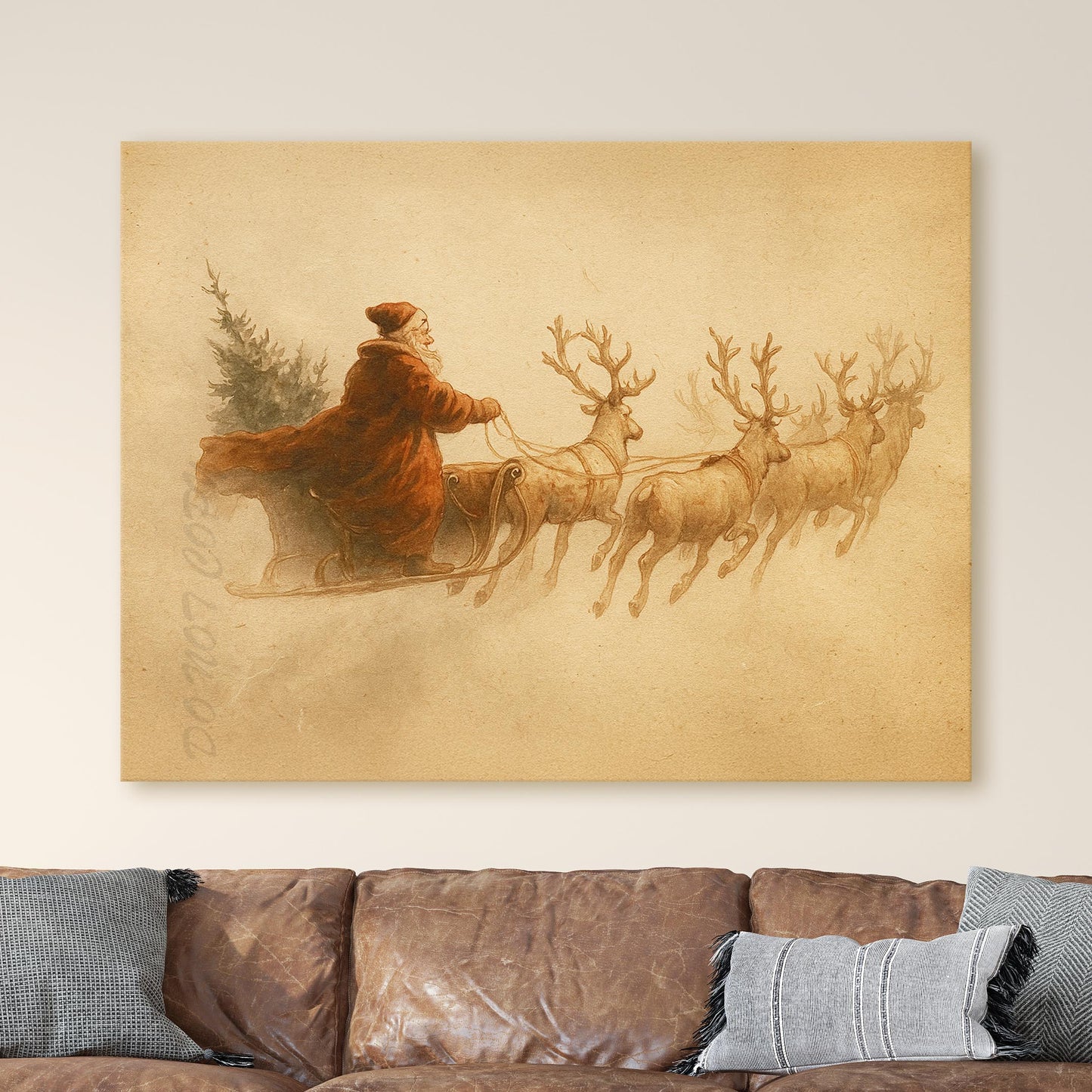 Vintage Santa Claus Sleigh With Reindeer