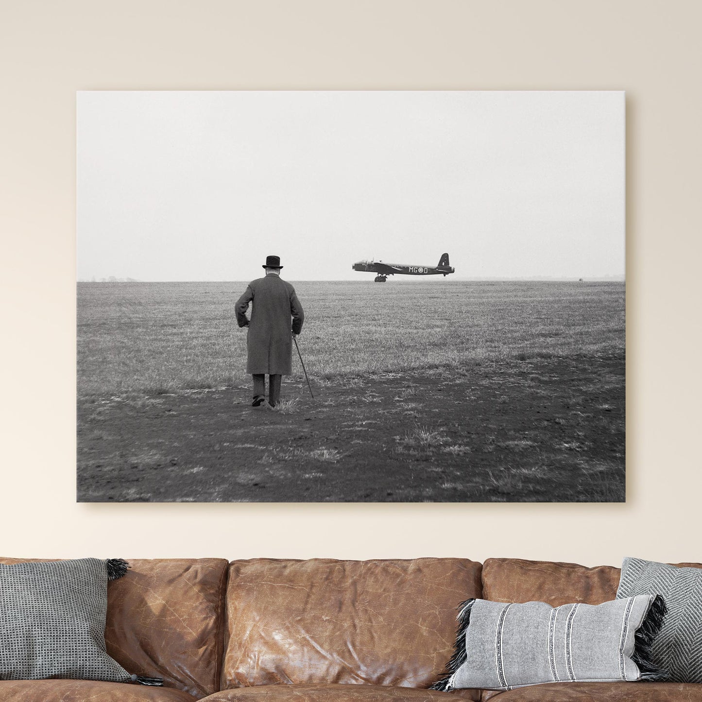 Winston Churchill Watching A Short Stirling Bomber Airplane Take Off