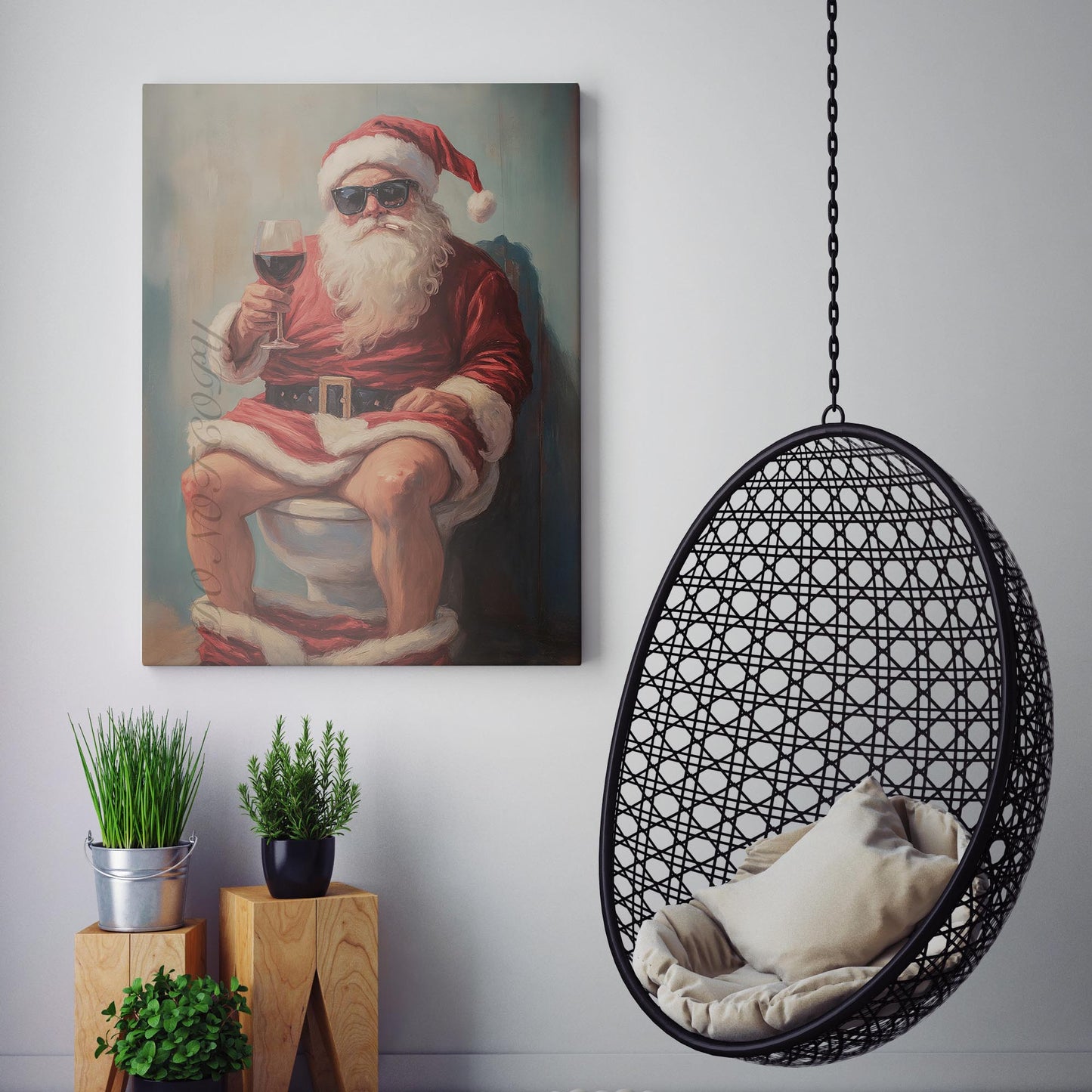 Santa Claus Smoking & Drinking Wine On The Toilet