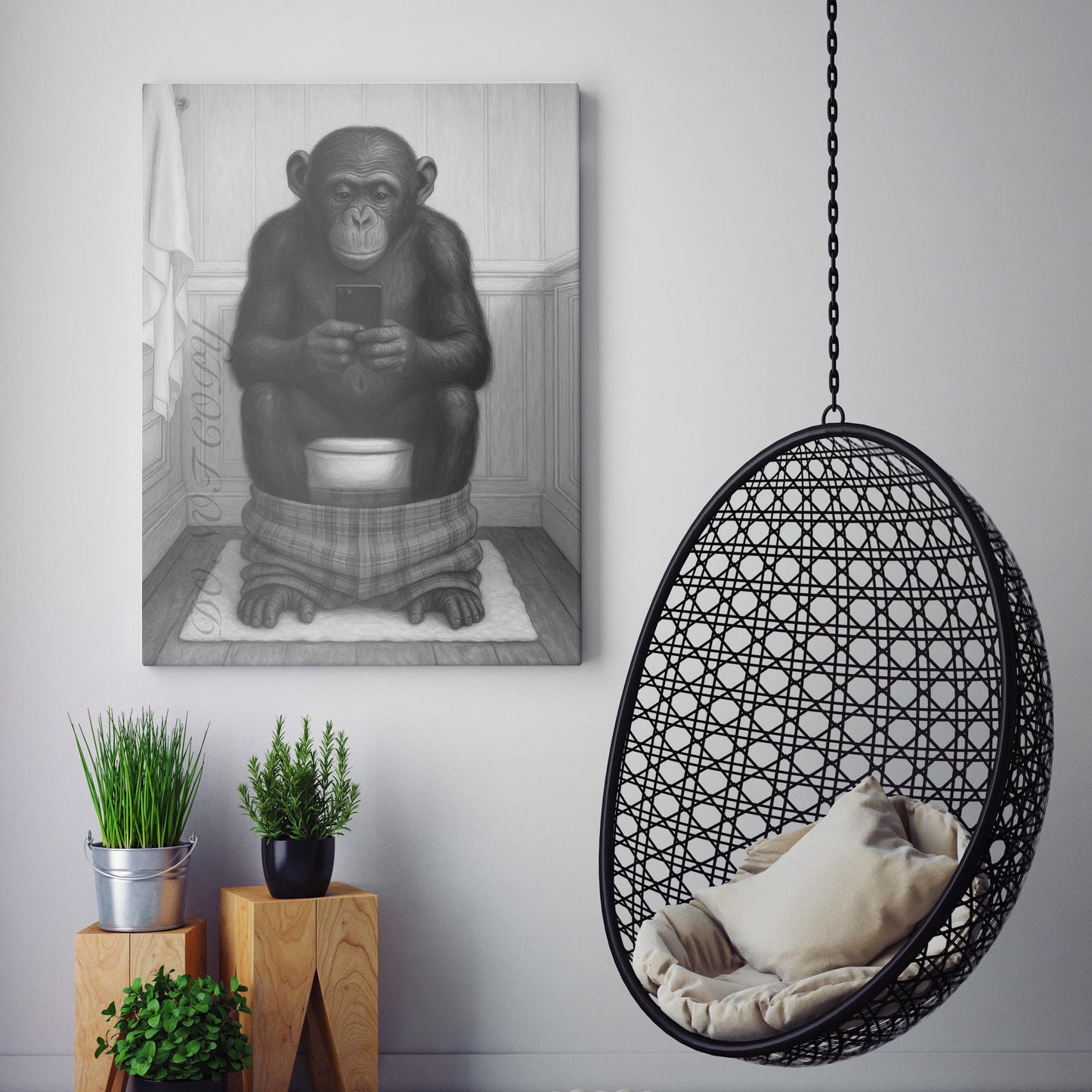 Monkey On The Phone On The Toilet