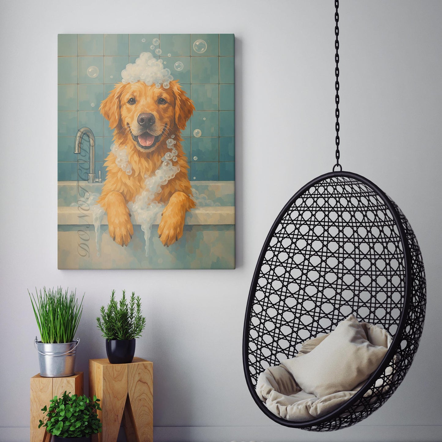 Golden Retriever Dog Bathtub Bubble Bath