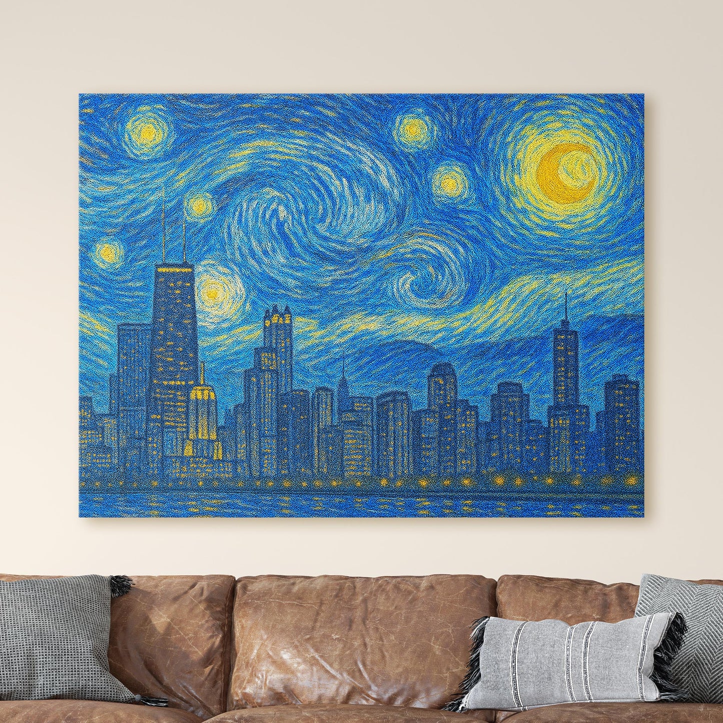 Chicago City Skyline Van Gogh Starry Night