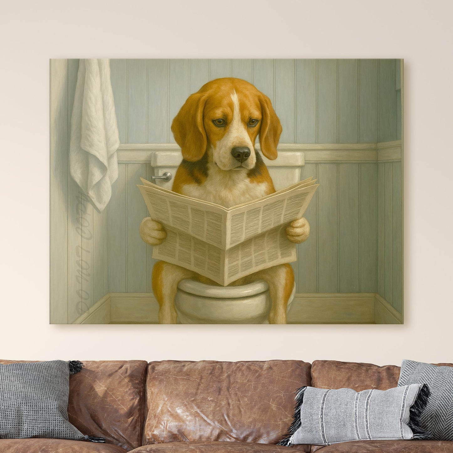 Beagle Reading The Newspaper On The Toilet