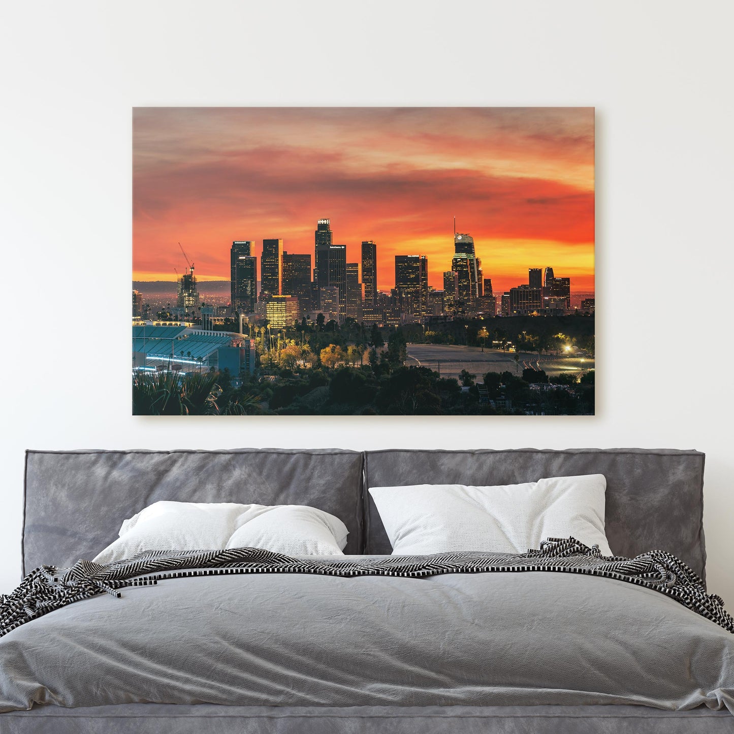Los Angeles Downtown Sunset with Dodger Stadium