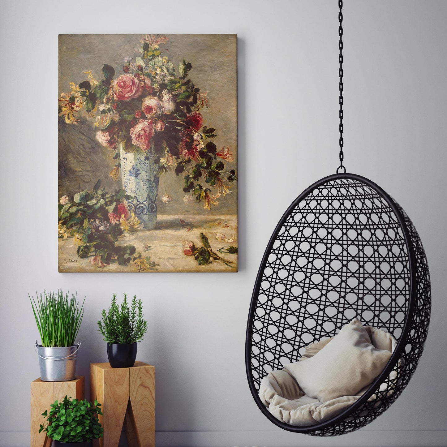 Roses And Jasmine In A Delft Vase by Renoir