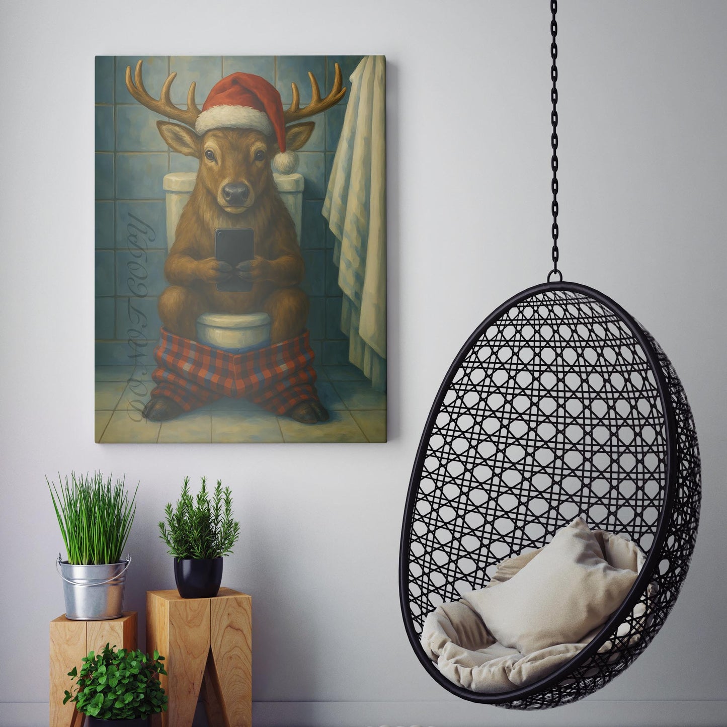 Reindeer On The Phone On The Toilet