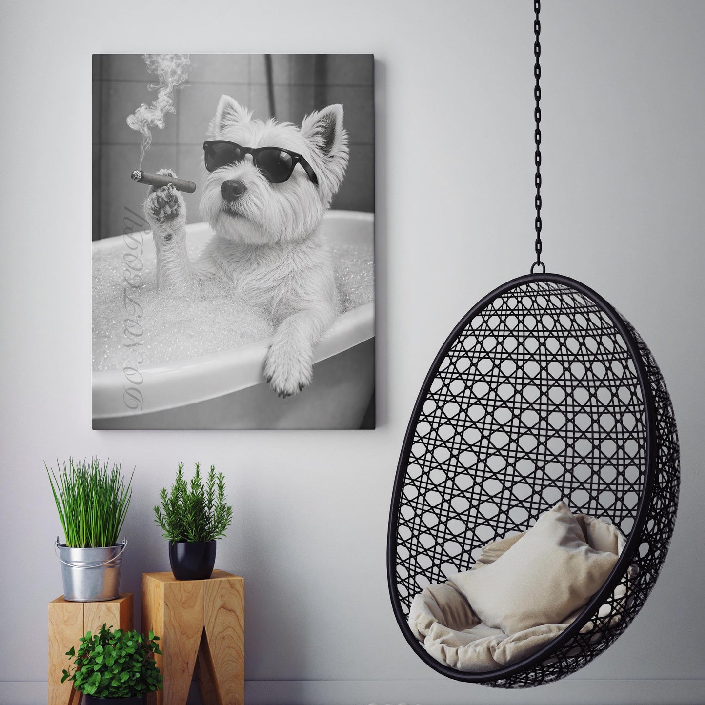 West Highland White Terrier Dog Bathtub Cigar