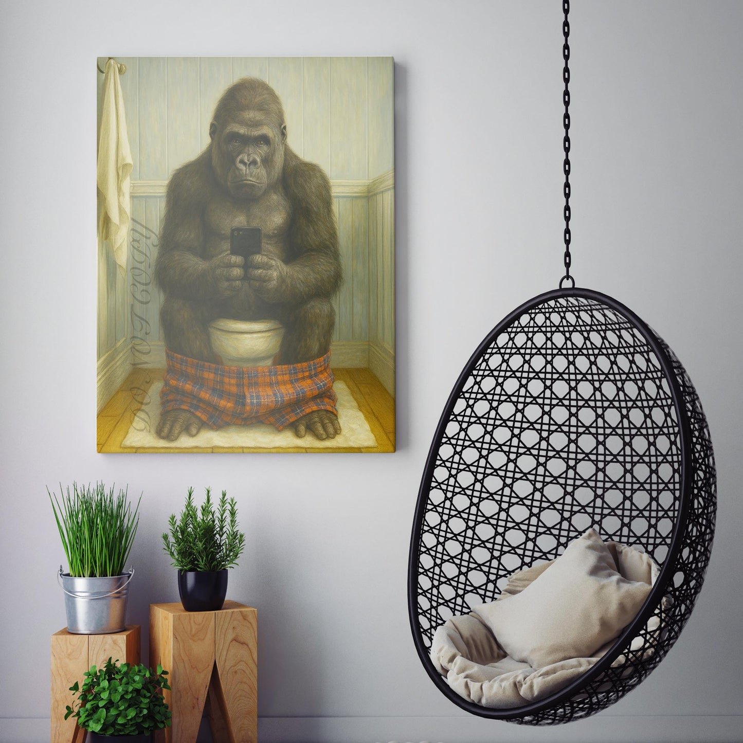 Gorilla On The Phone On The Toilet