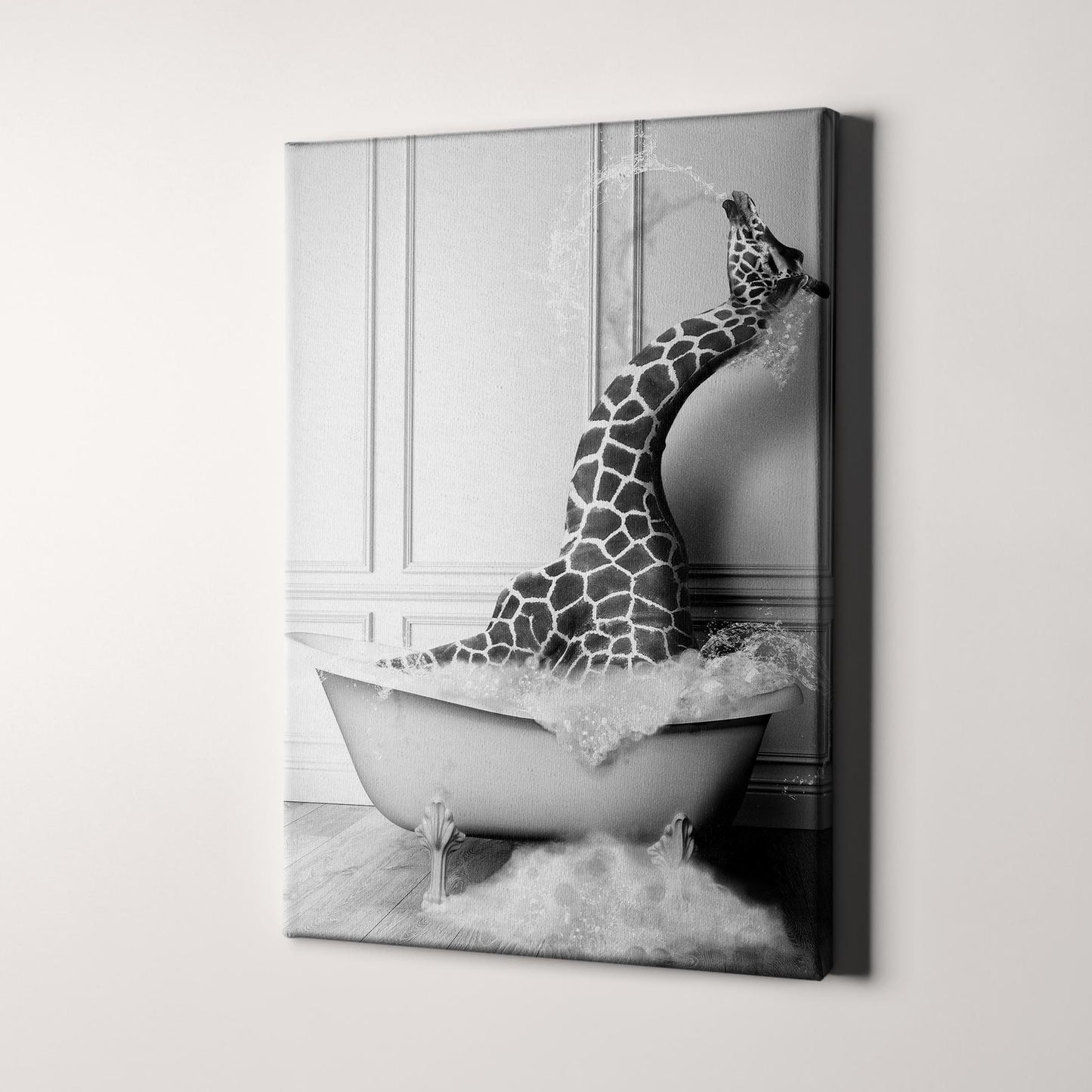 Giraffe Taking A Bubble Bath In The Bathtub