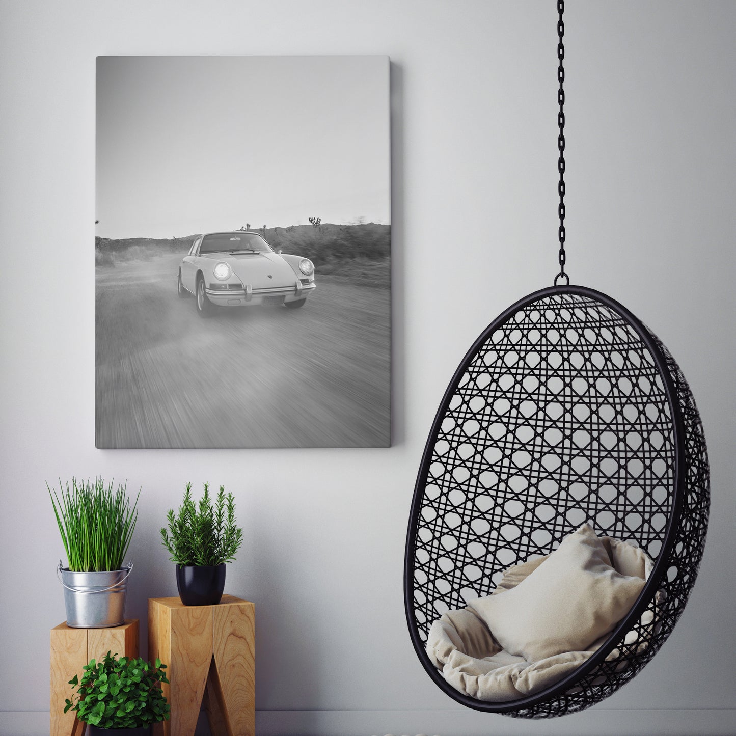 Vintage White Porsche 911 In Desert