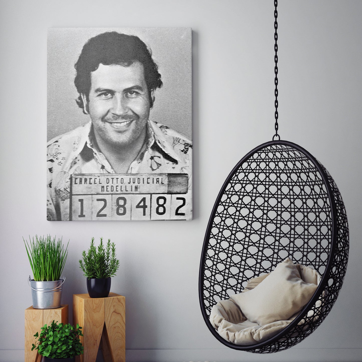 Pablo Escobar Prison Mug Shot Black & White