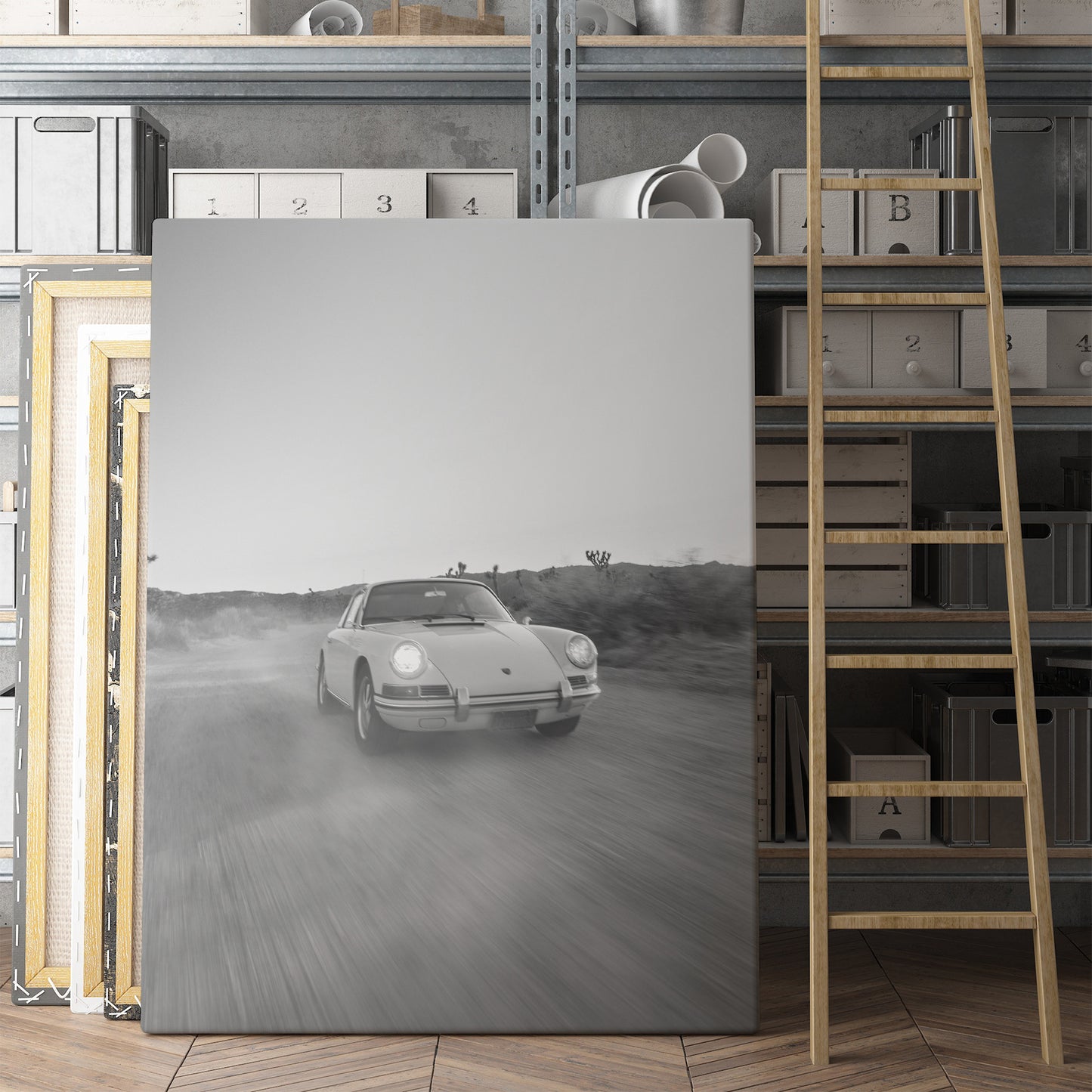 Vintage White Porsche 911 In Desert