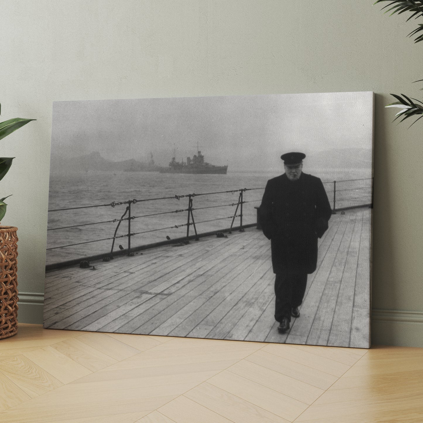 Winston Churchill On Ship Deck