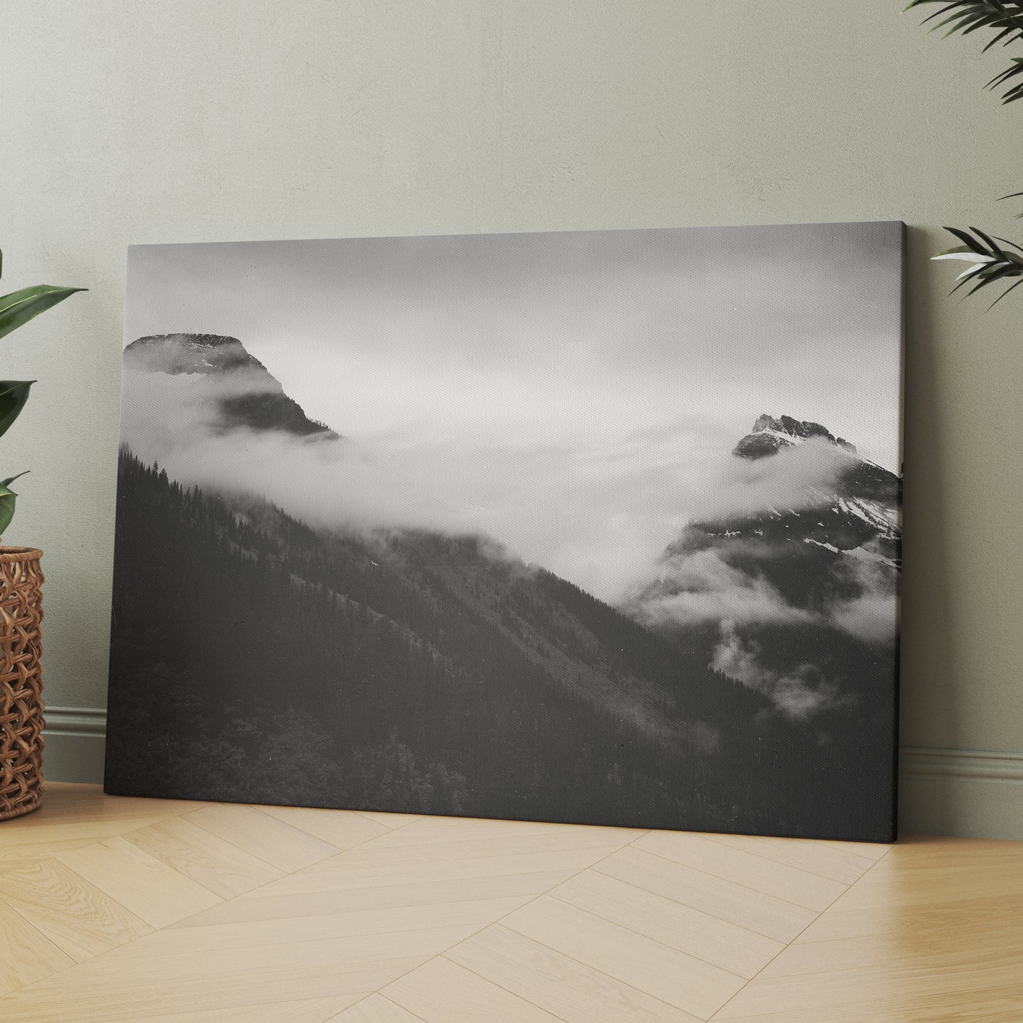 In Glacier National Park, Mountain With Clouds by Ansel Adams