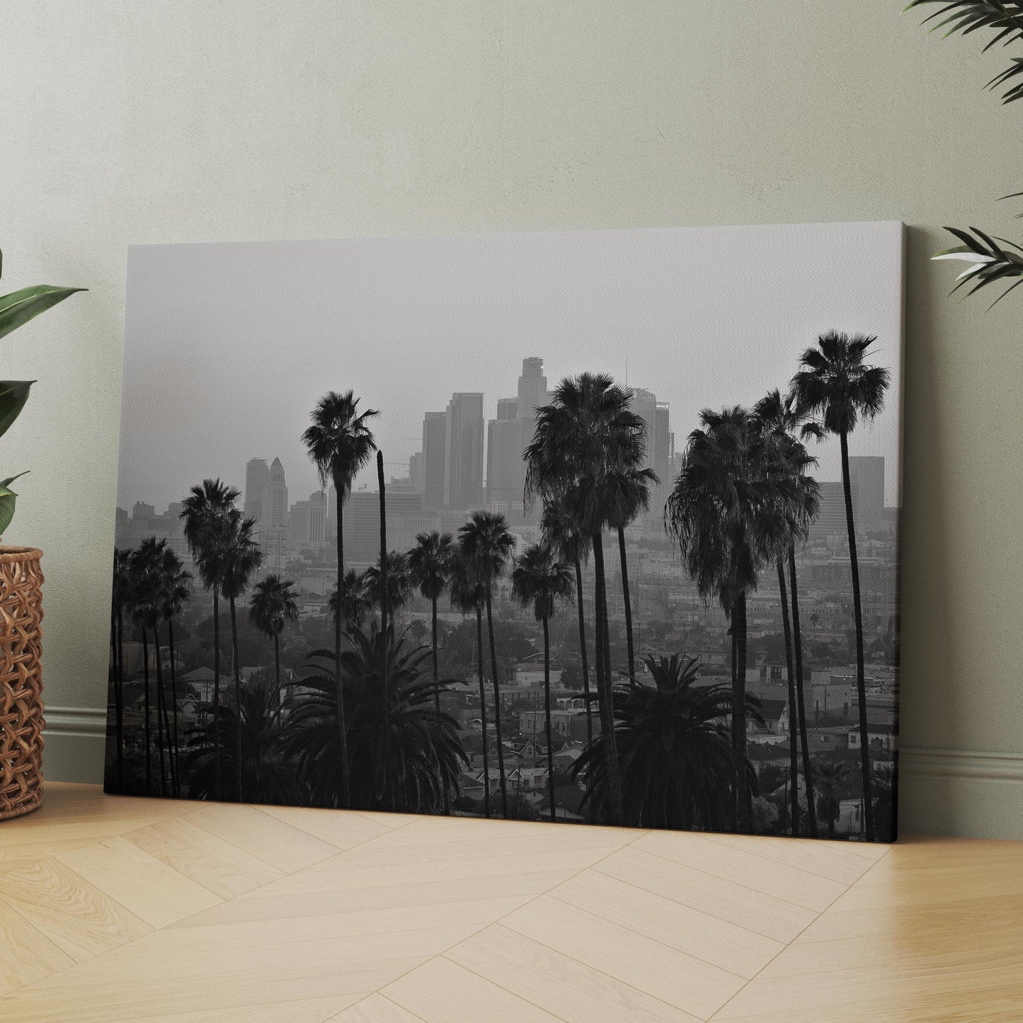 Los Angeles Downtown Skyline Palm Trees Vintage California