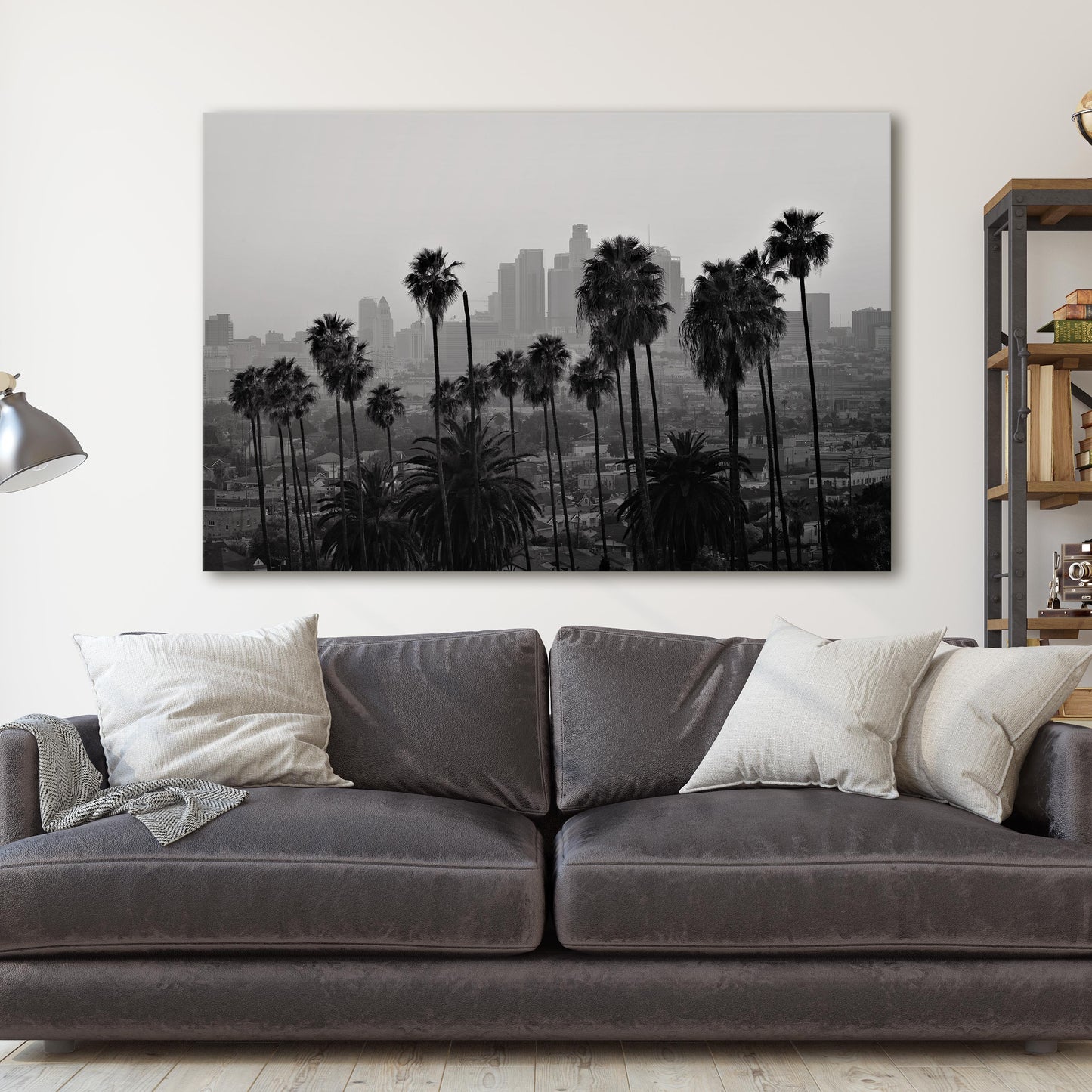 Los Angeles Downtown Skyline Palm Trees Vintage California